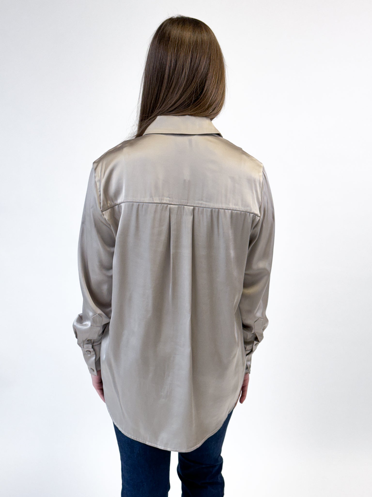 Oversized Satin Hi Low Shirt - Stone