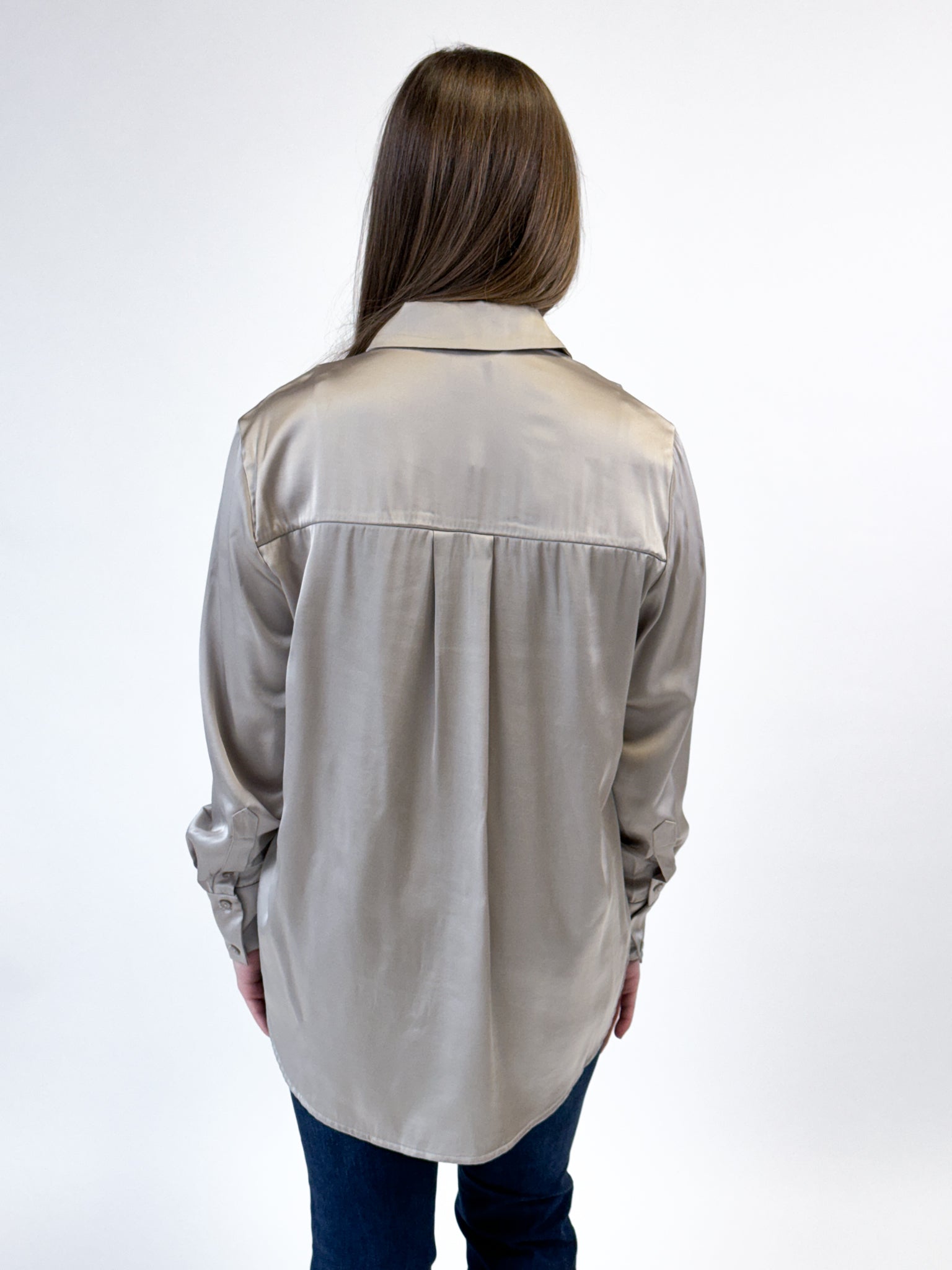 Oversized Satin Hi Low Shirt - Stone