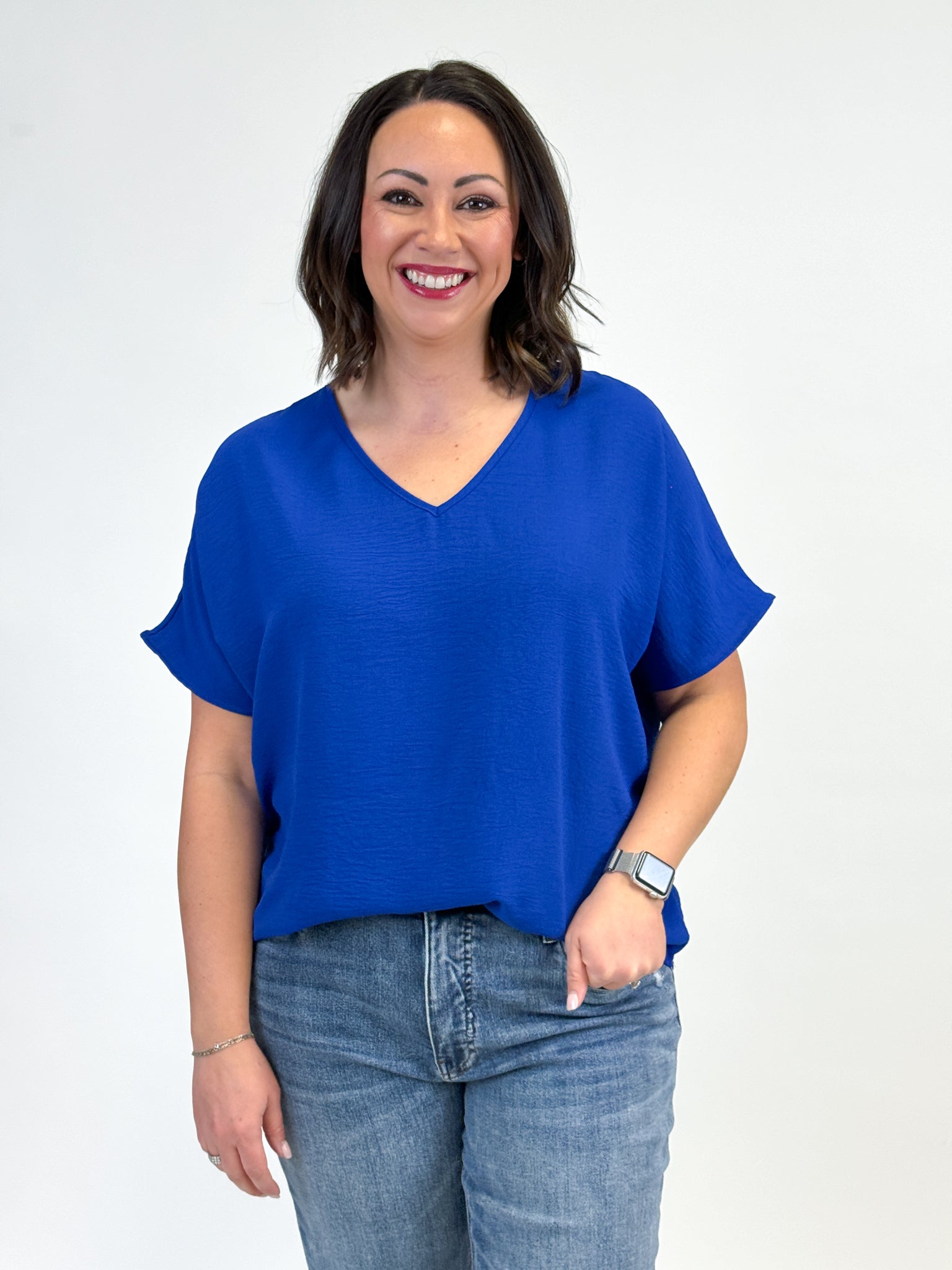 Royal Blue V Neck Top