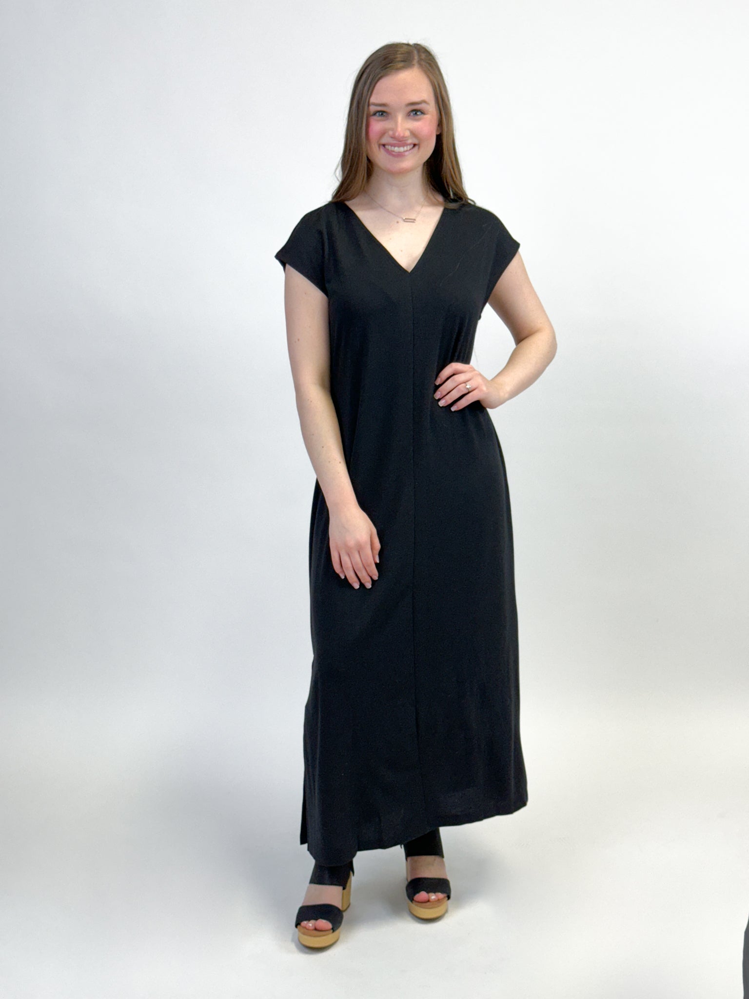 V-Neck French Terry Midi Dress