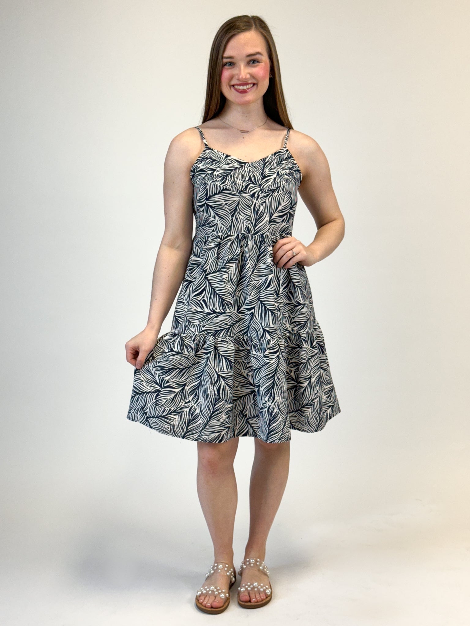 Geo Leaf Pintuck Mini Dress