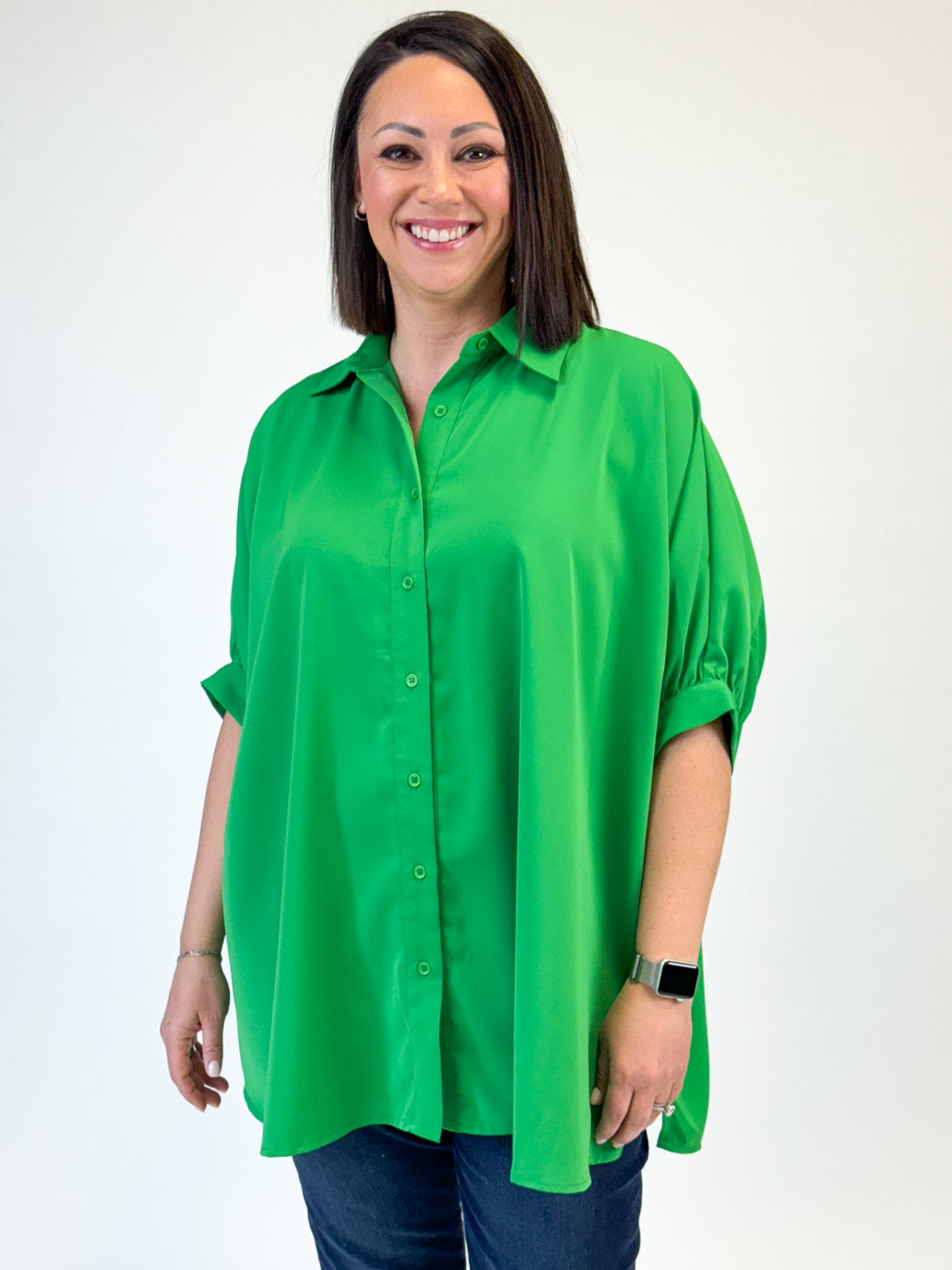 Green Tunic Button Up Shirt