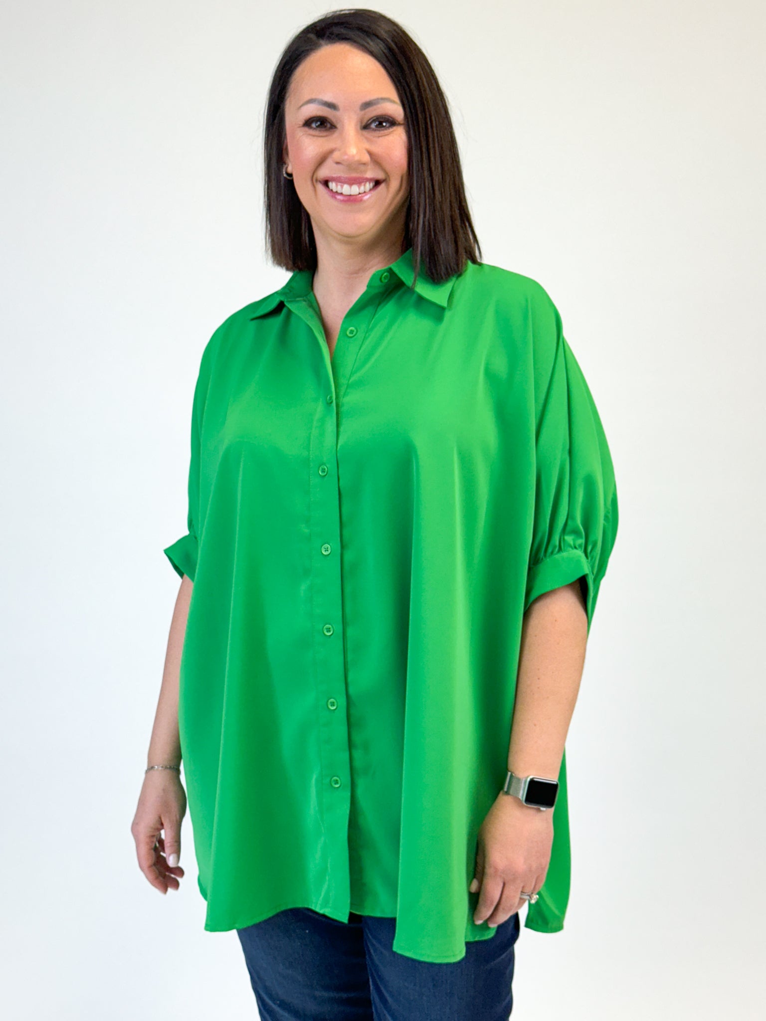 Green Tunic Button Up Shirt