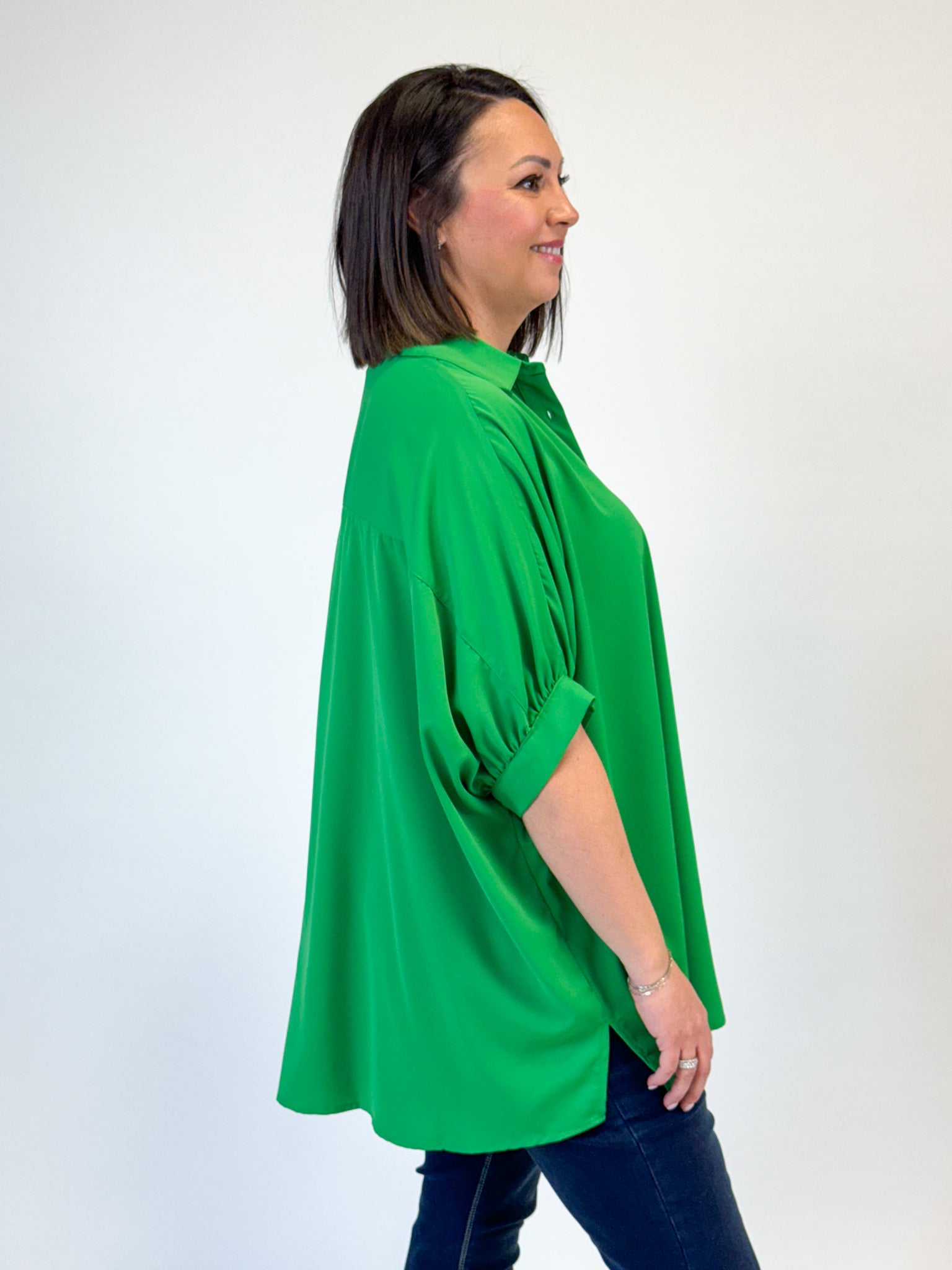 Green Tunic Button Up Shirt