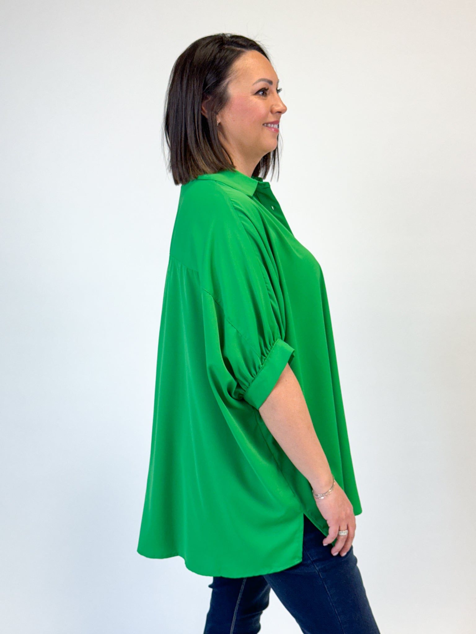 Green Tunic Button Up Shirt