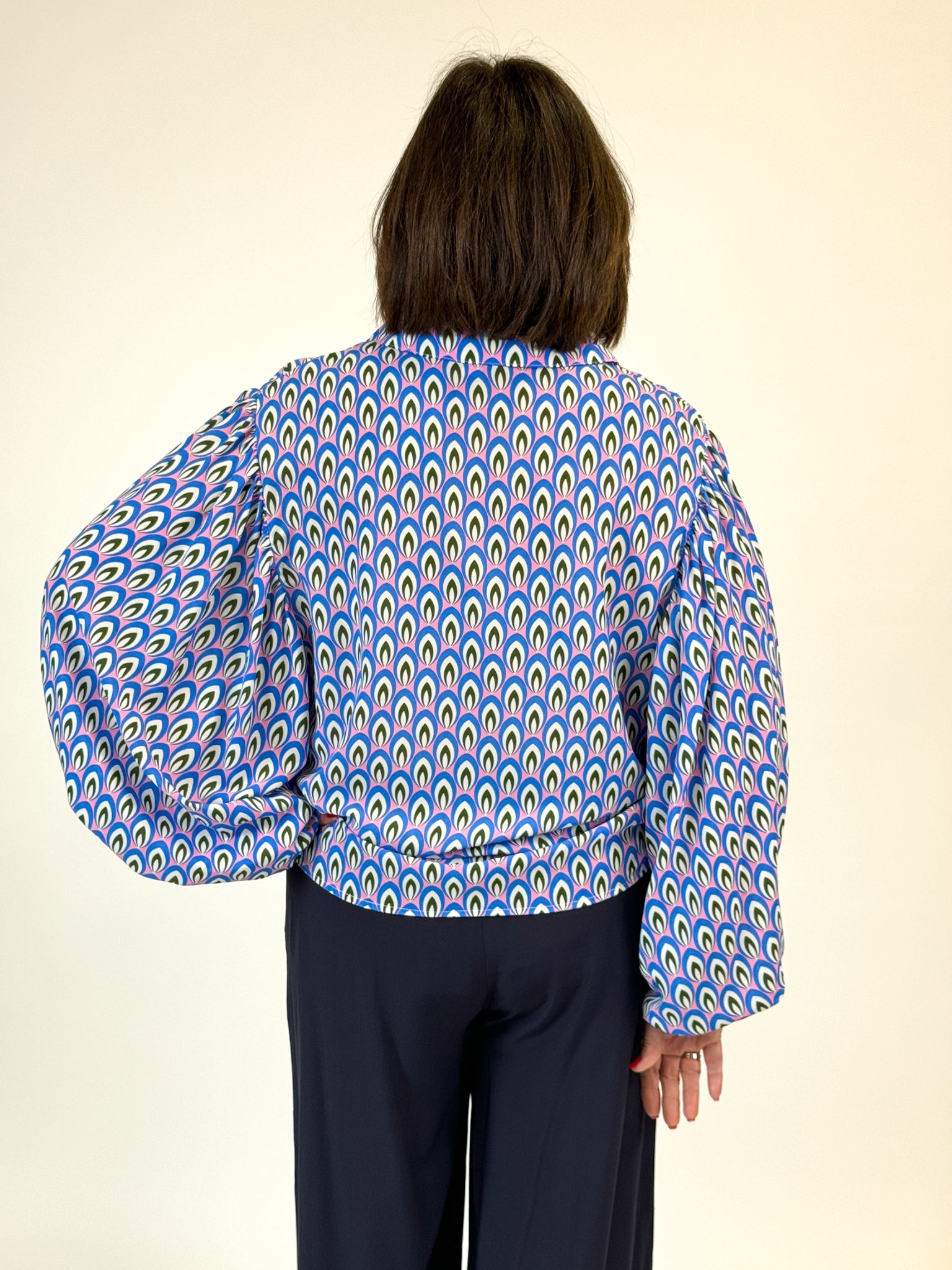 Blue Bubble Sleeve Blouse