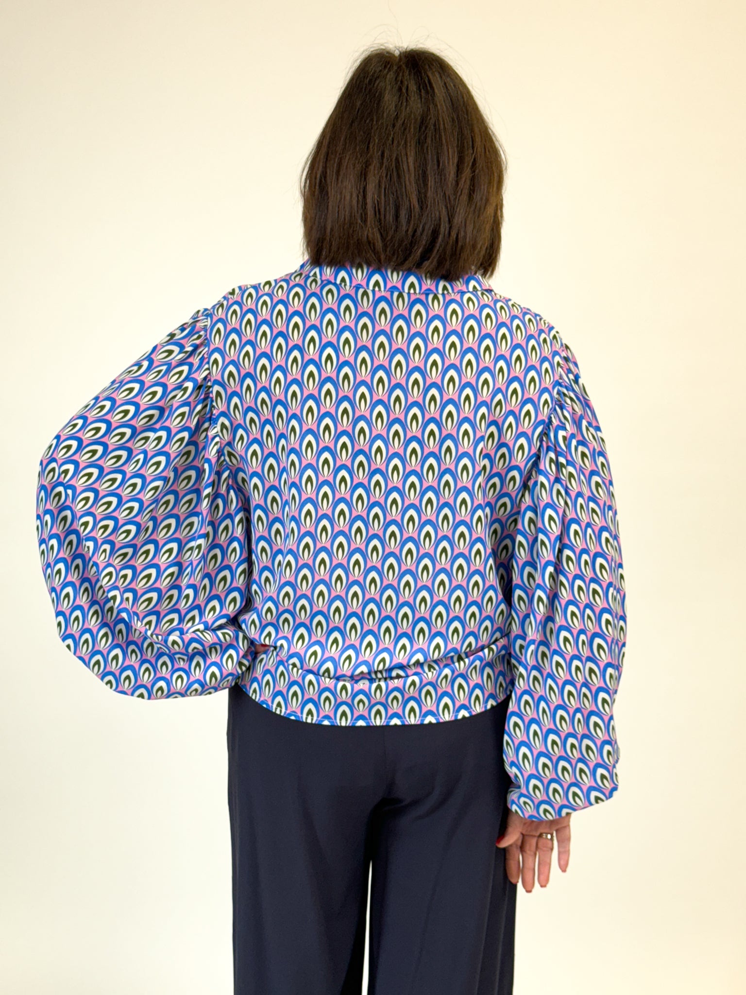 Blue Bubble Sleeve Blouse