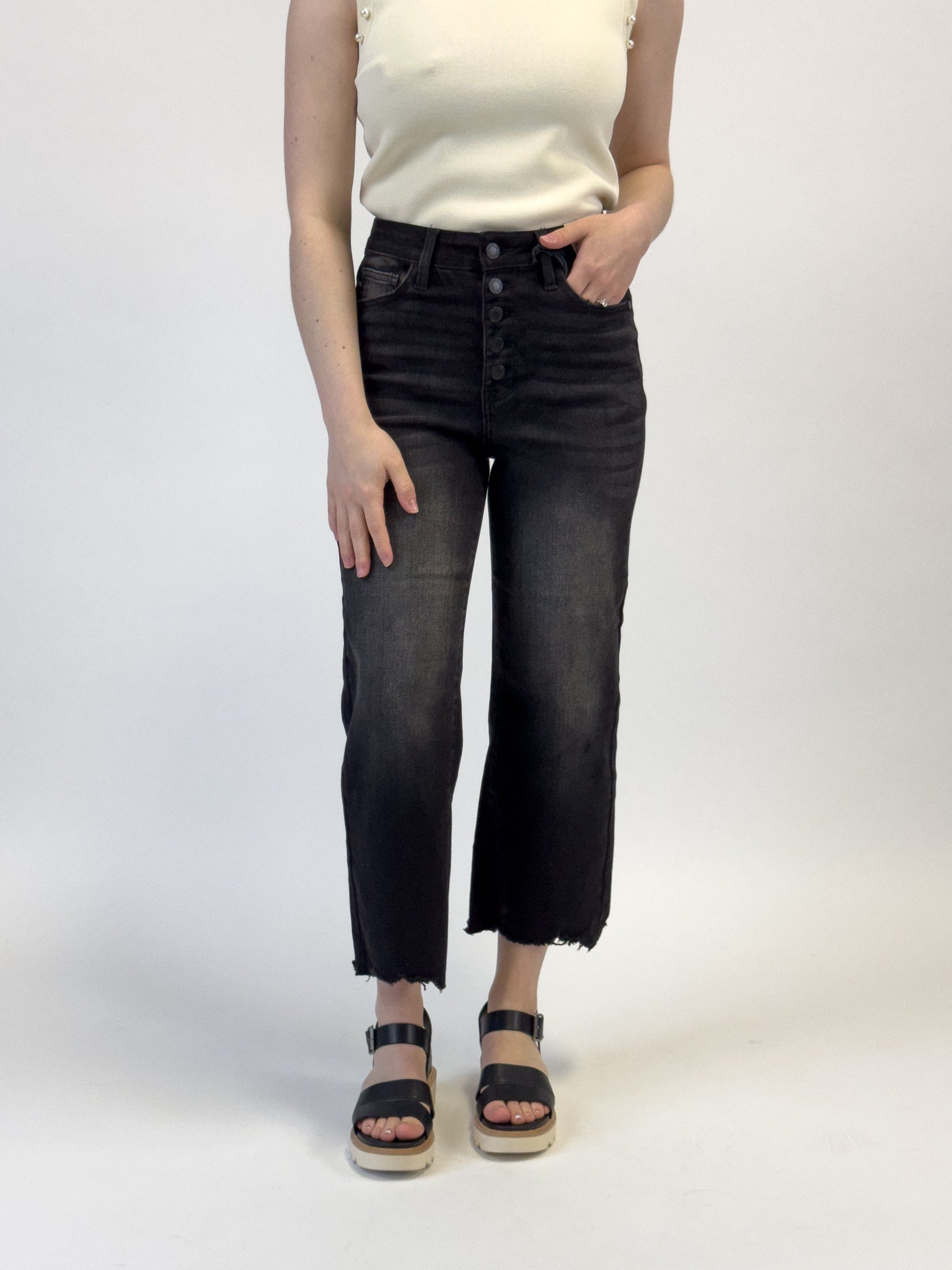 Judy Blue Raw Hem Crop Wide Leg Jeans