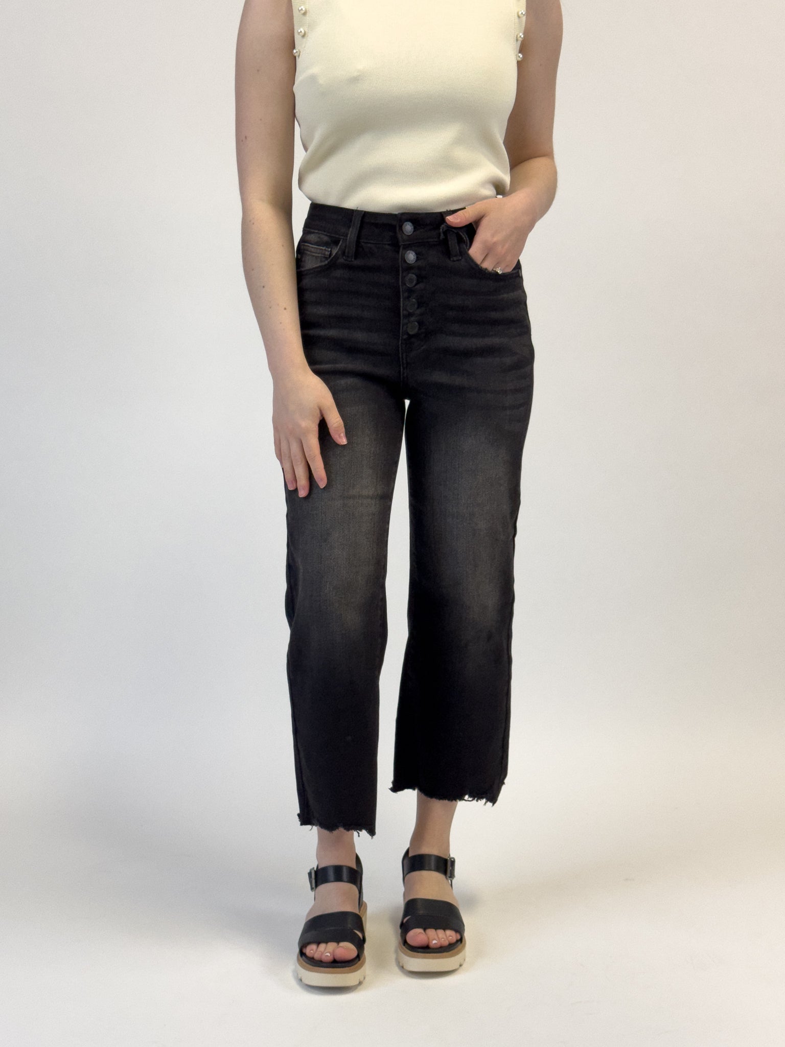 Judy Blue Raw Hem Crop Wide Leg Jeans