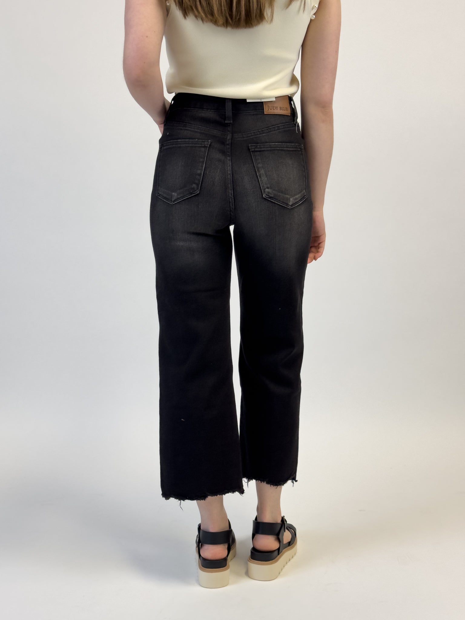 Judy Blue Raw Hem Crop Wide Leg Jeans