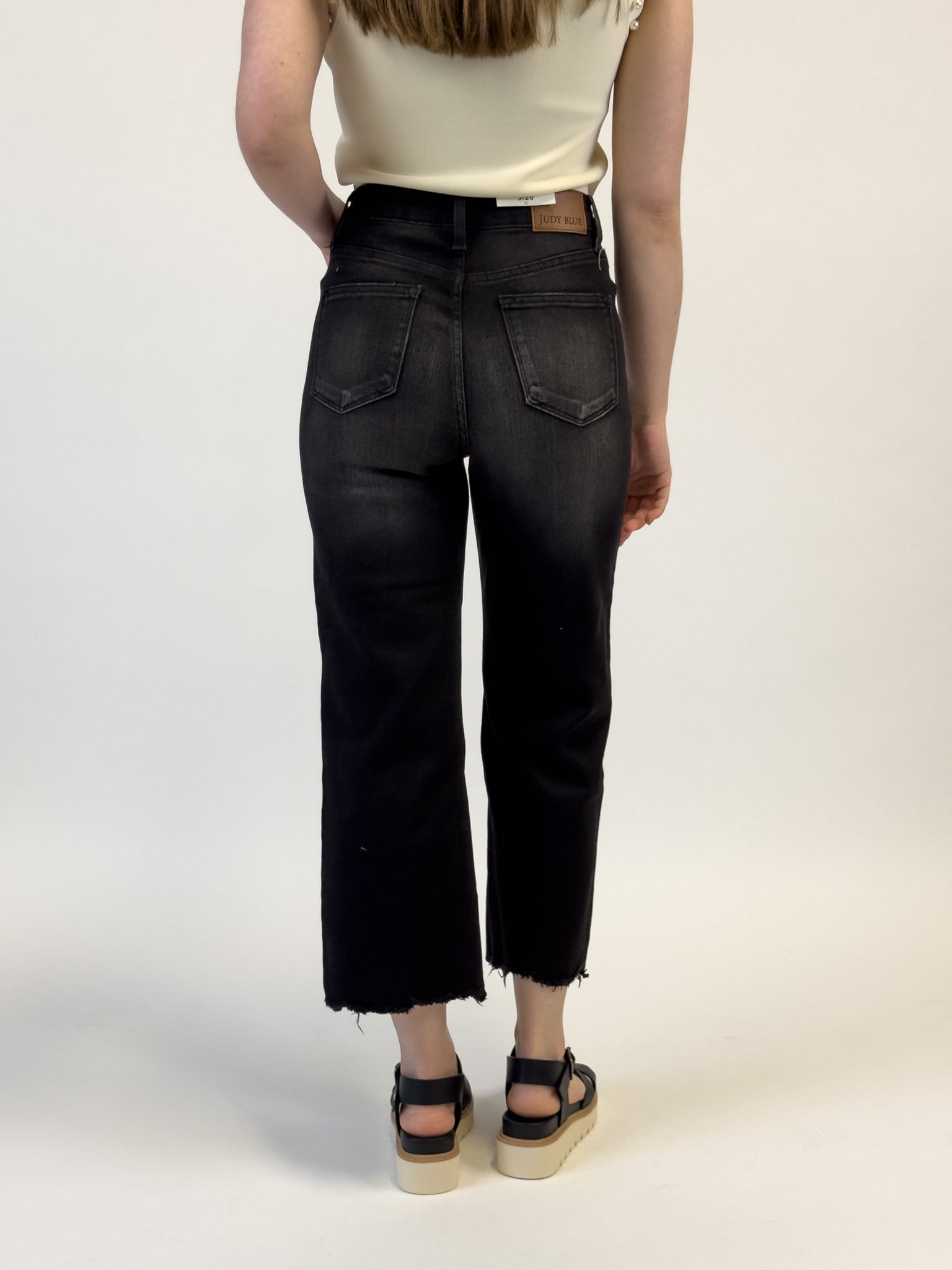 Judy Blue Raw Hem Crop Wide Leg Jeans