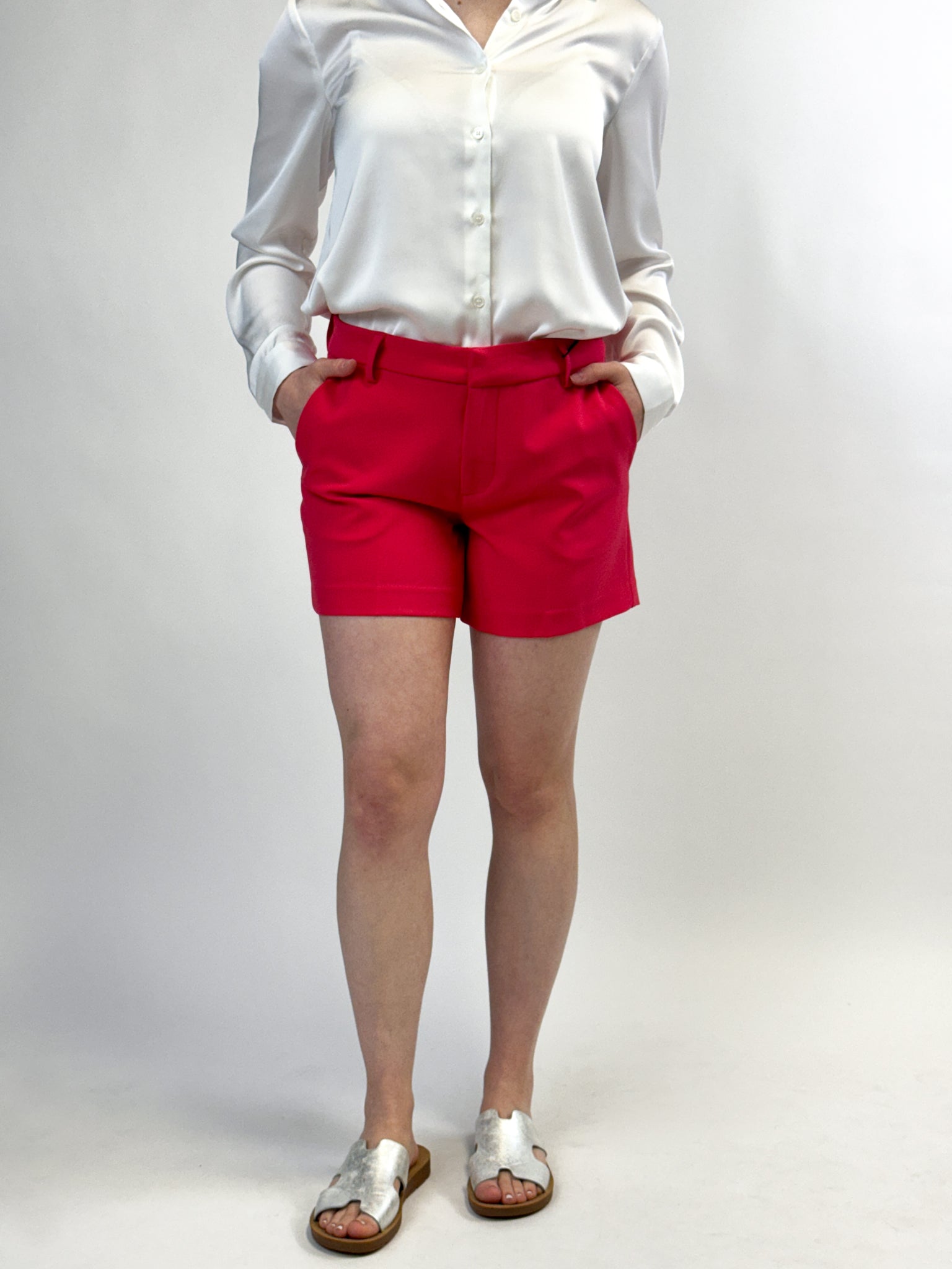 Liverpool Hi-Rise Pleated Trouser Shorts - Pink Punch