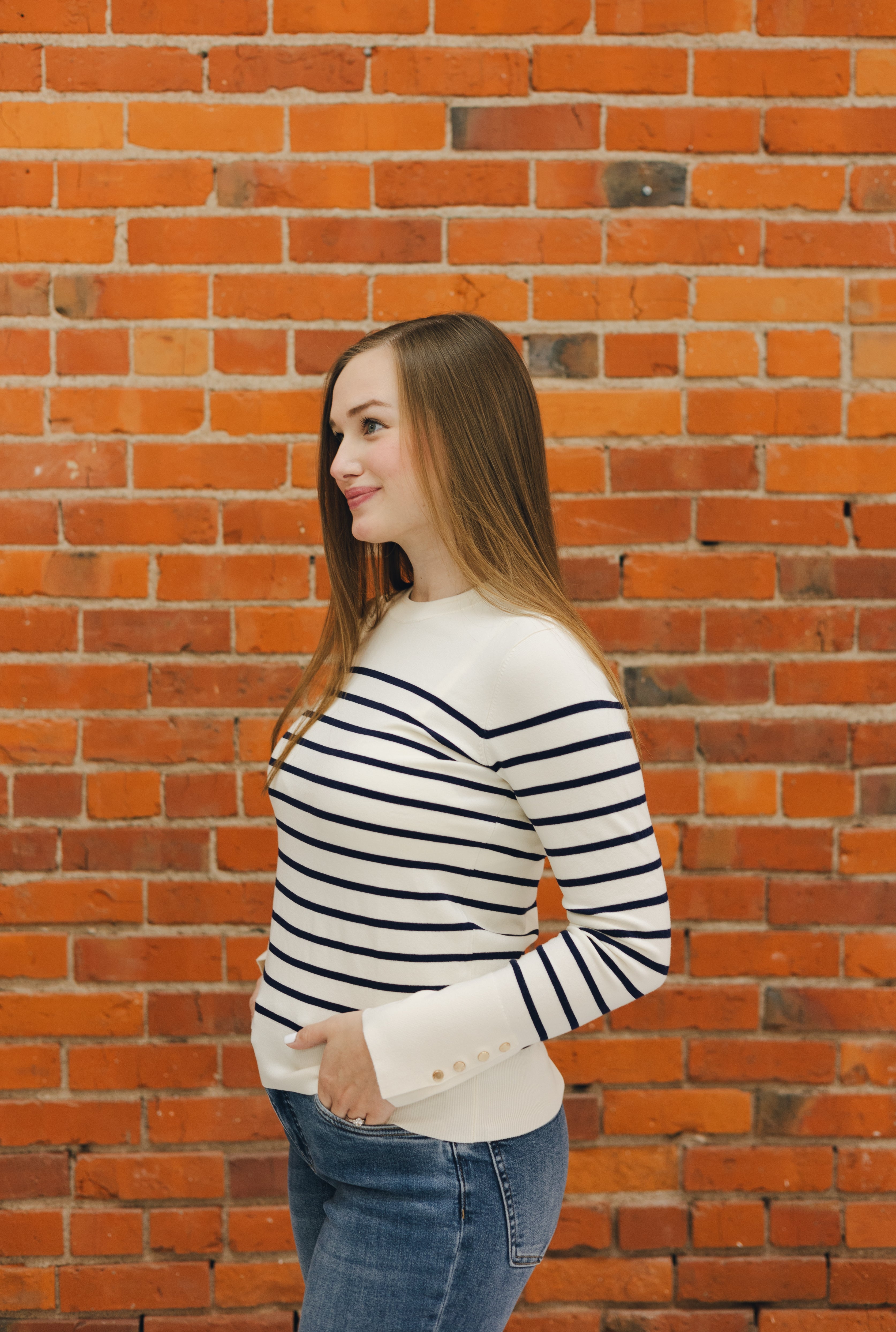 Ecru & Navy Striped Sweater