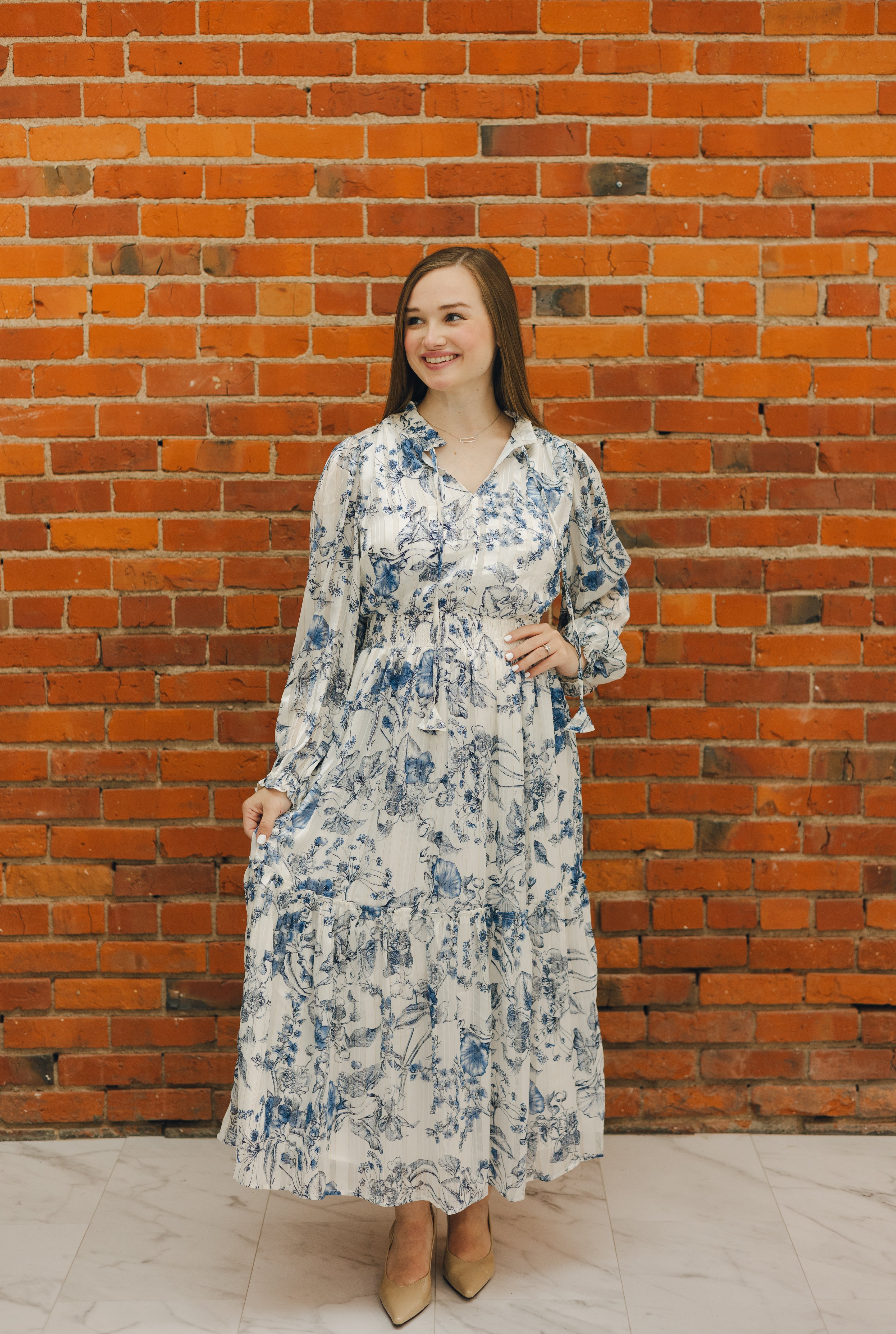 Floral Print Midi Dress - Blue