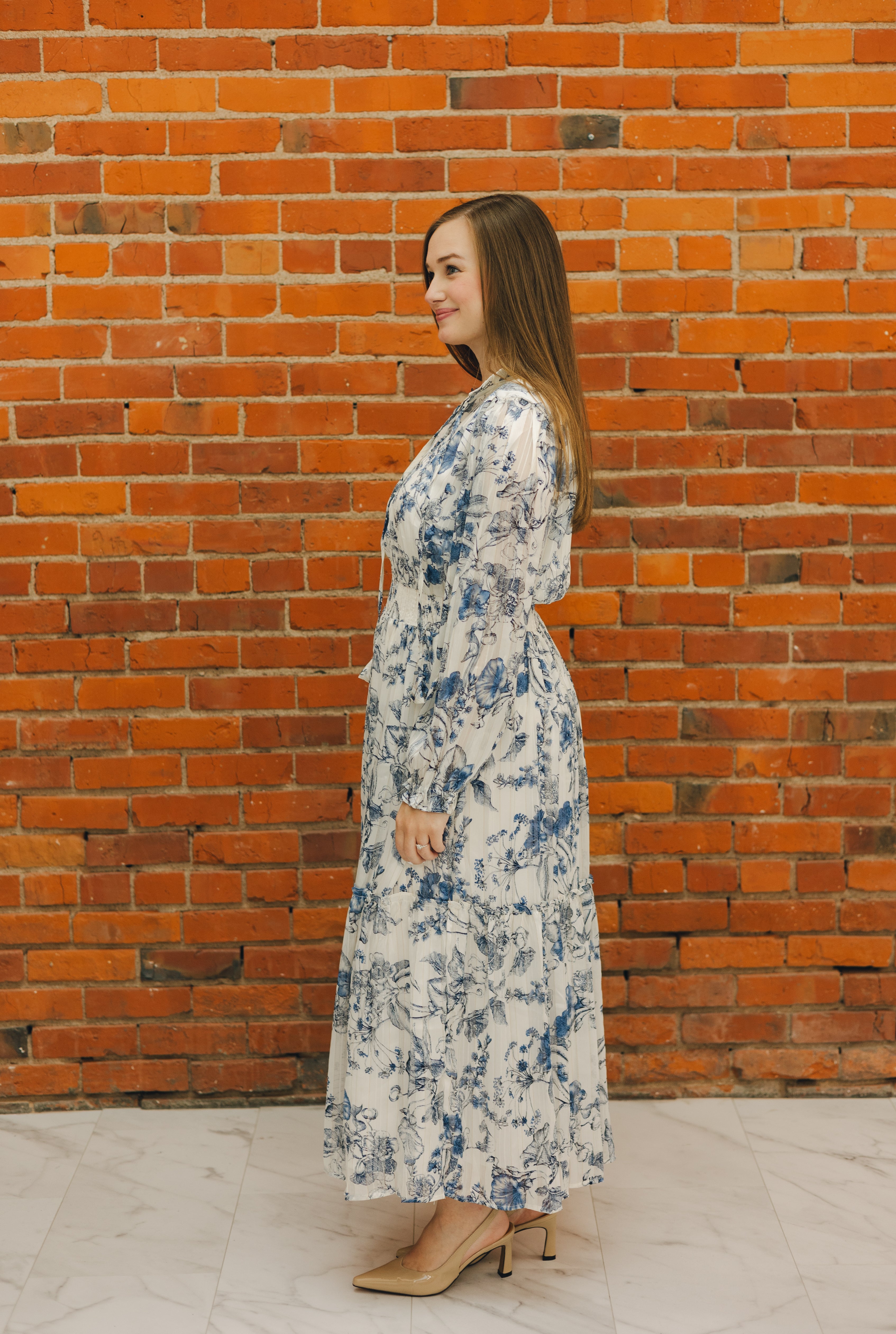 Floral Print Midi Dress - Blue