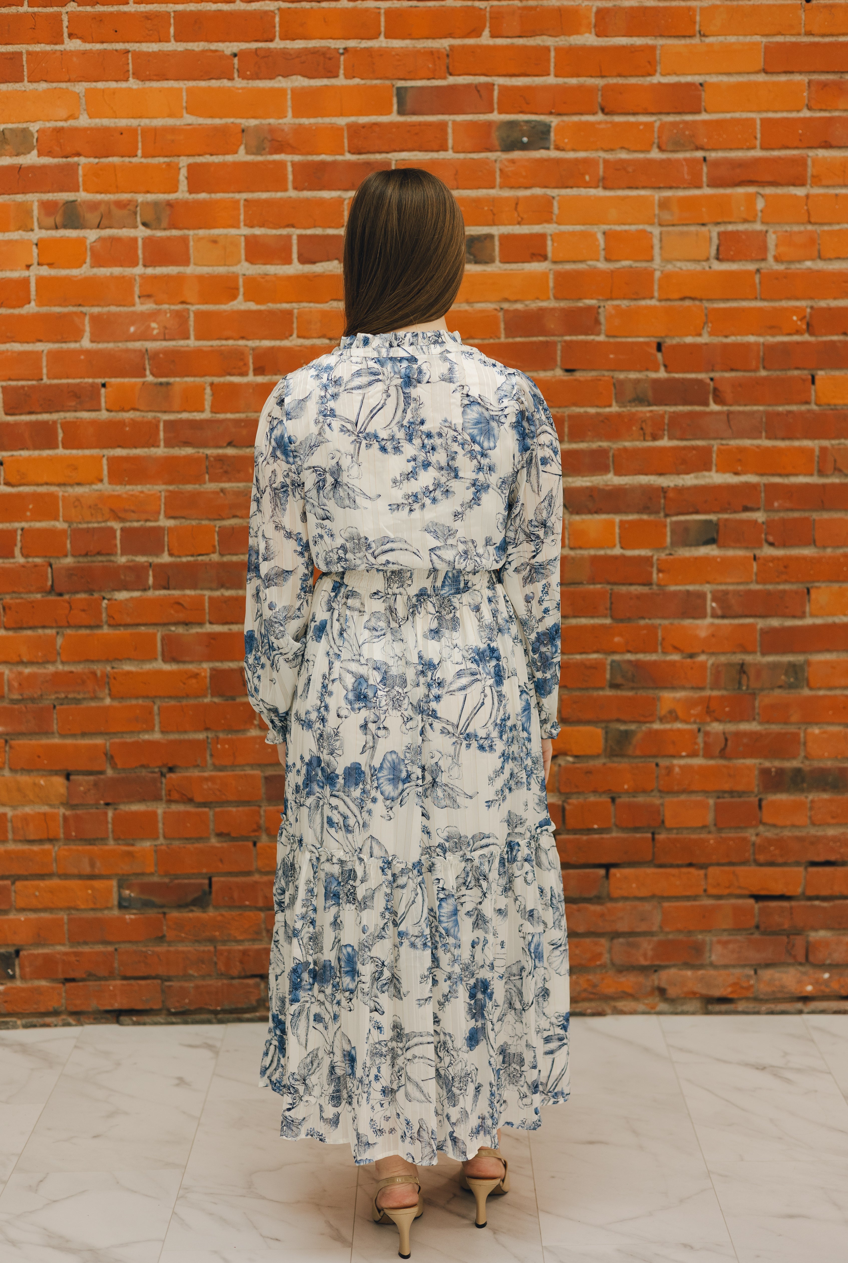 Floral Print Midi Dress - Blue