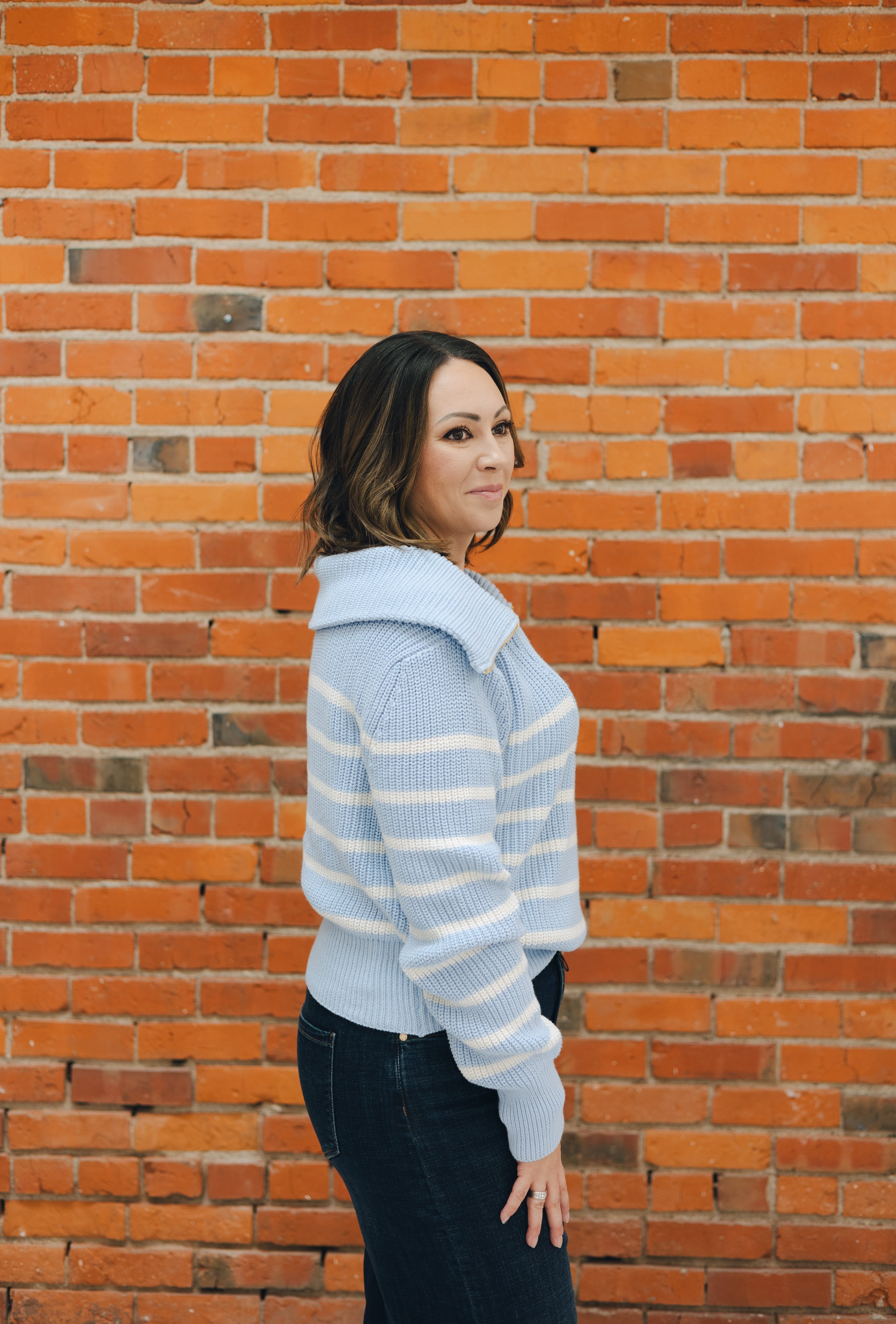 Striped Half Pullover - Periwinkle