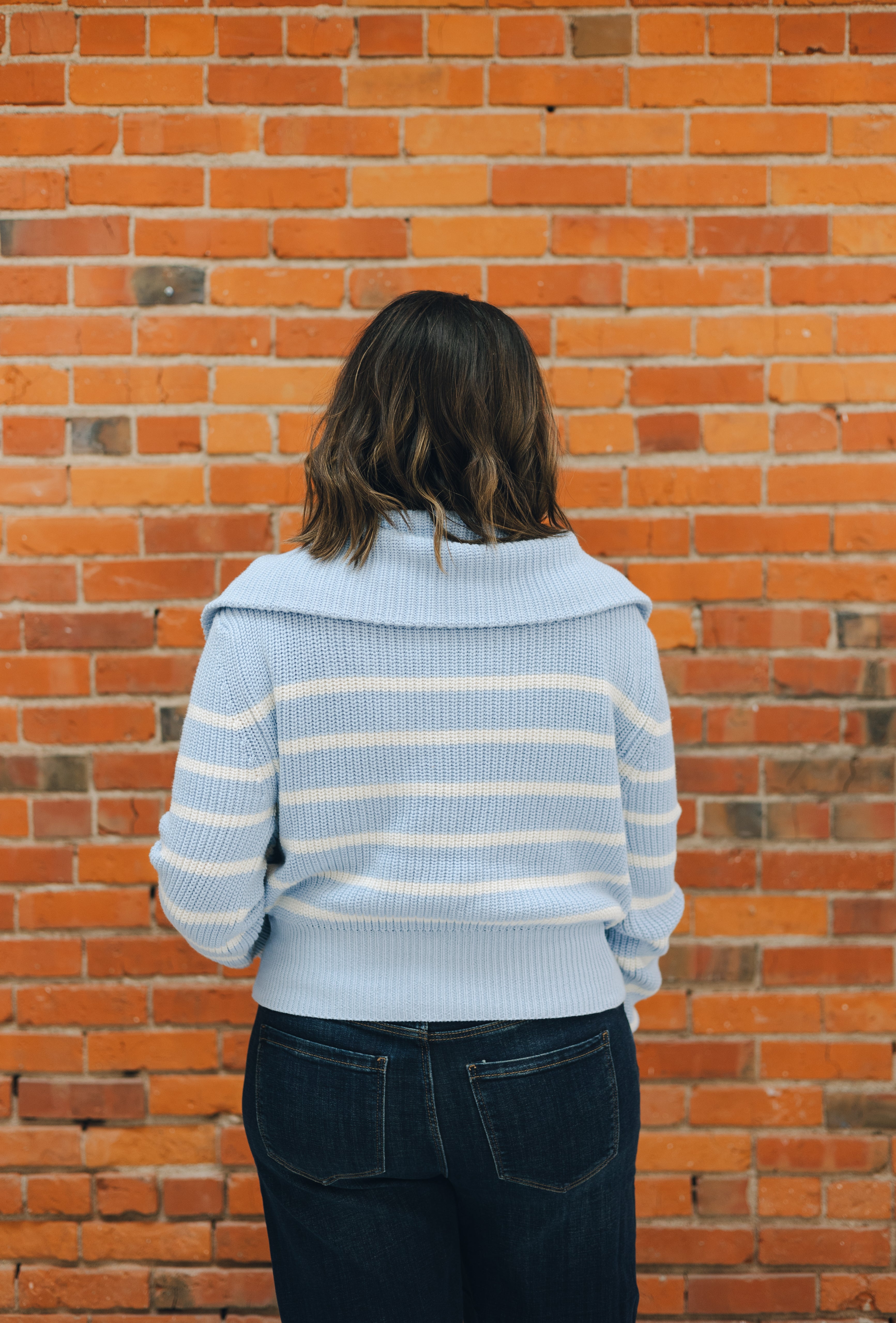 Striped Half Pullover - Periwinkle