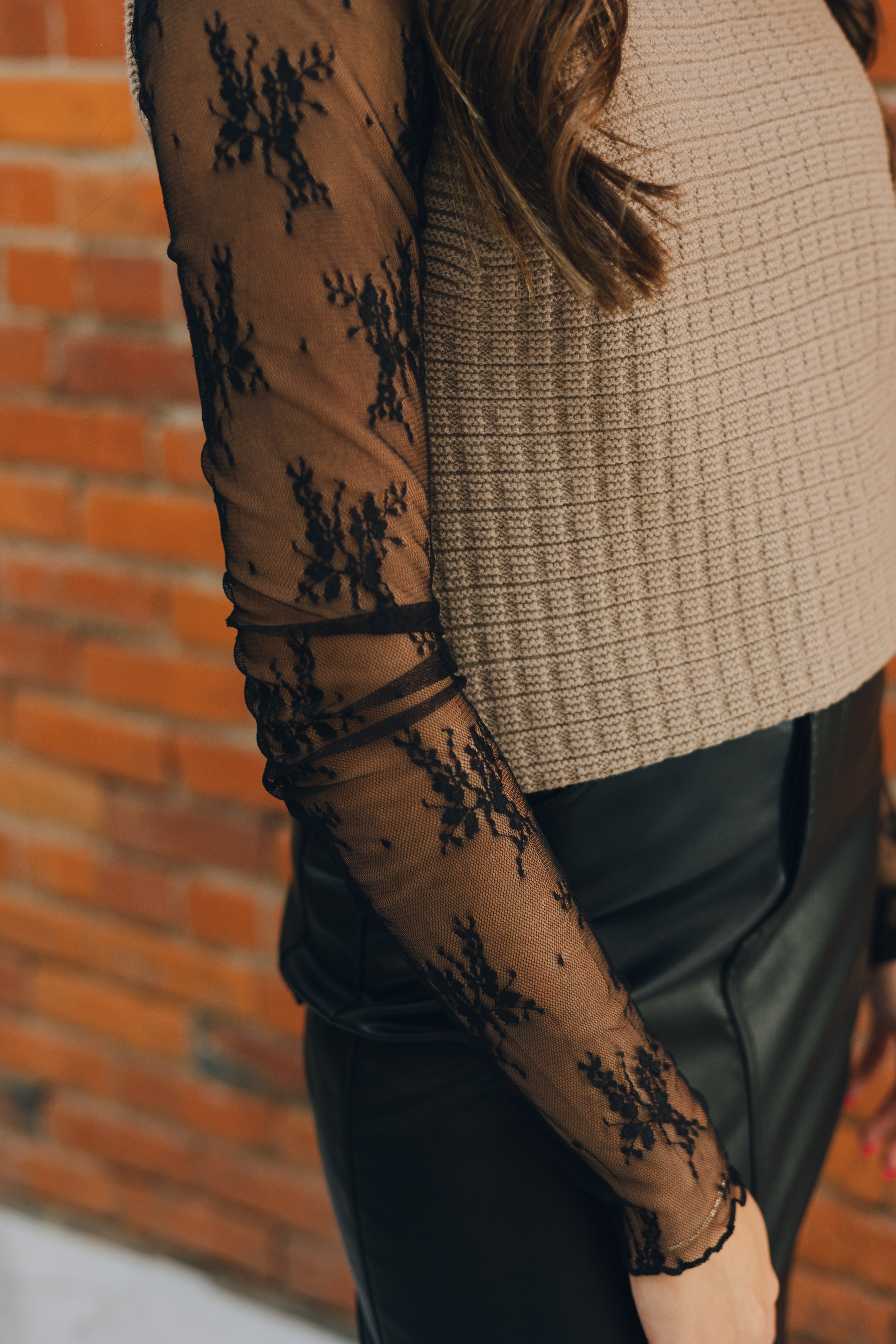 Lace Mock Neck Long Sleeve Top