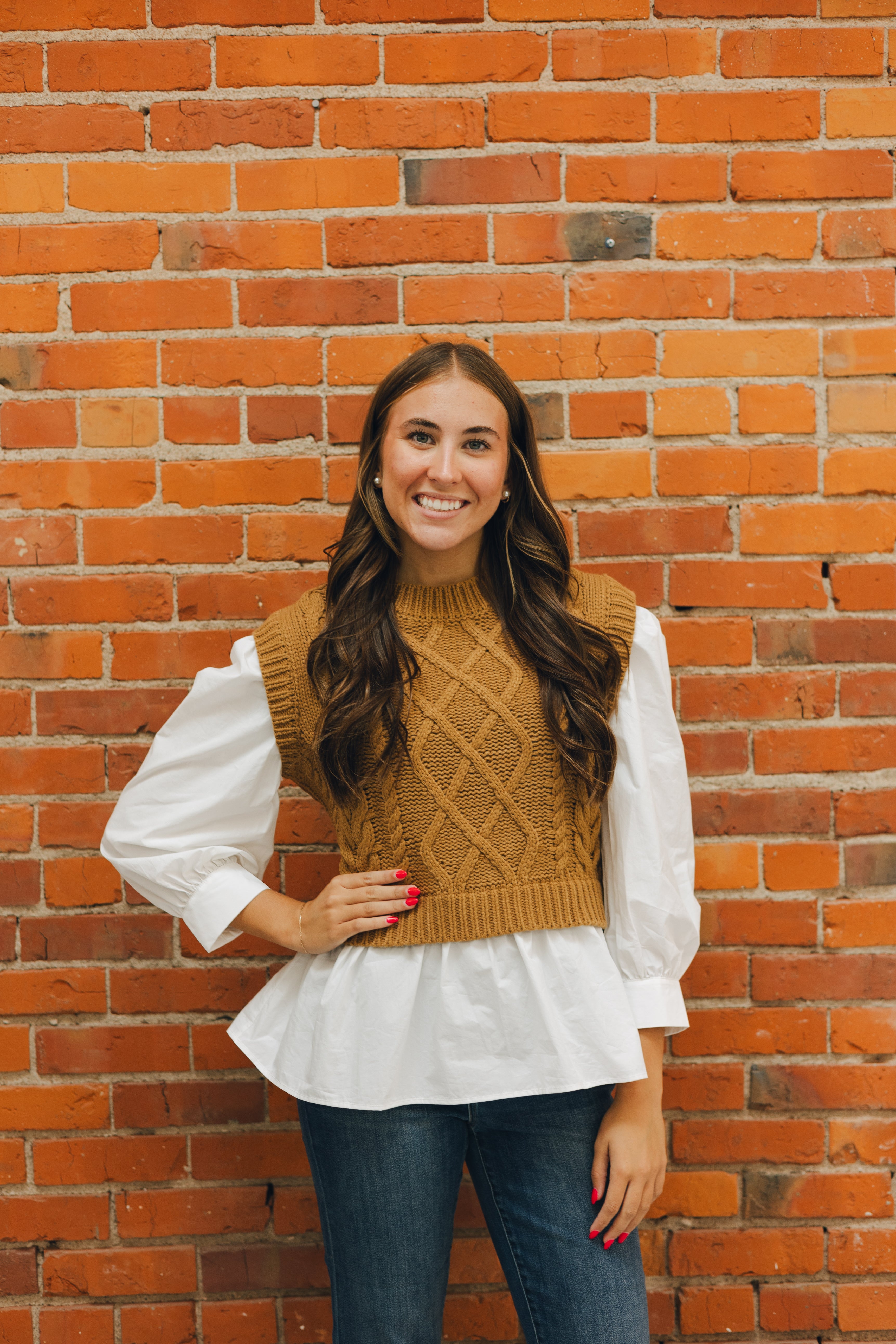 Dark Tan Sweater Vest & Shirt