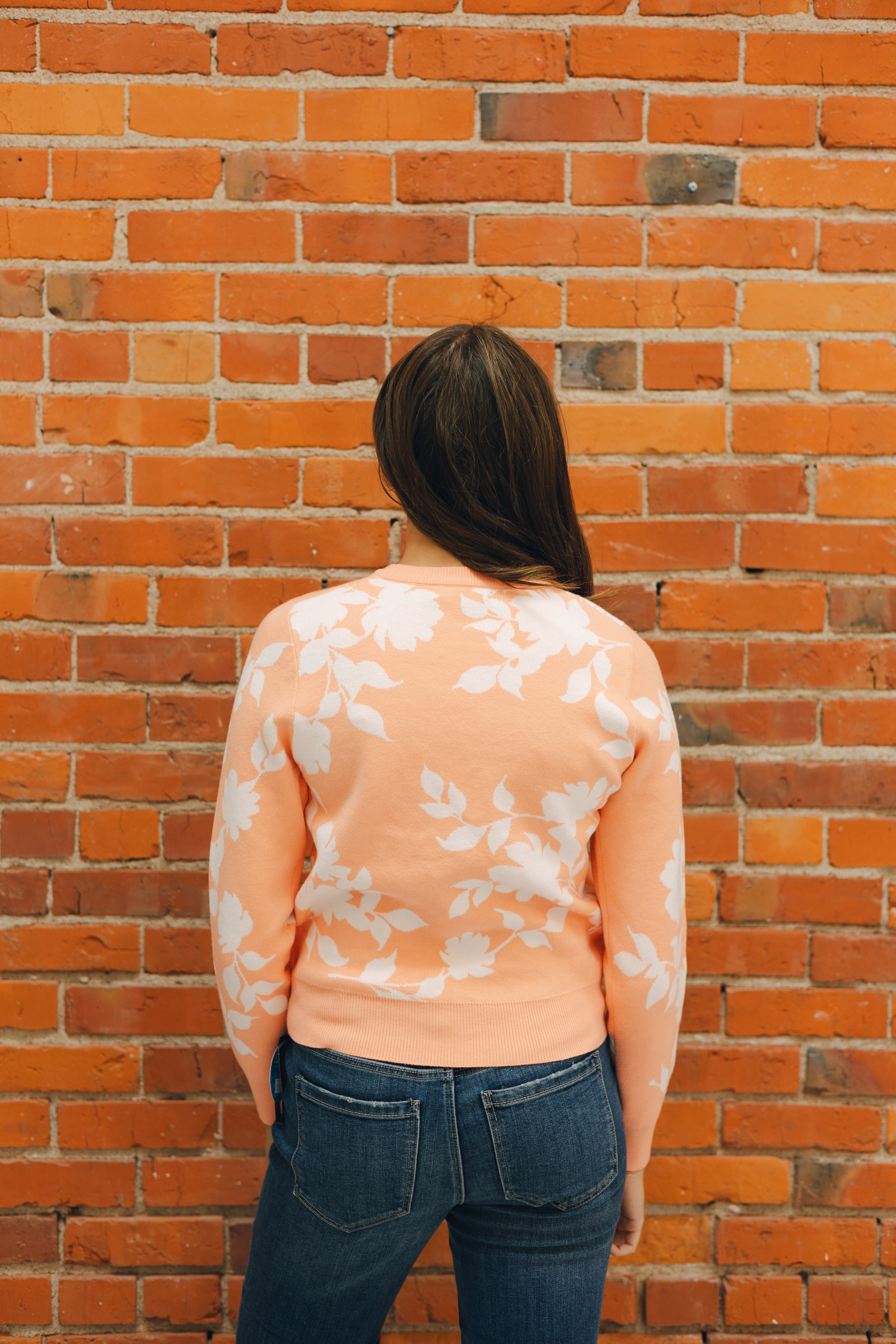 Flower Crew Neck Sweater - Peach