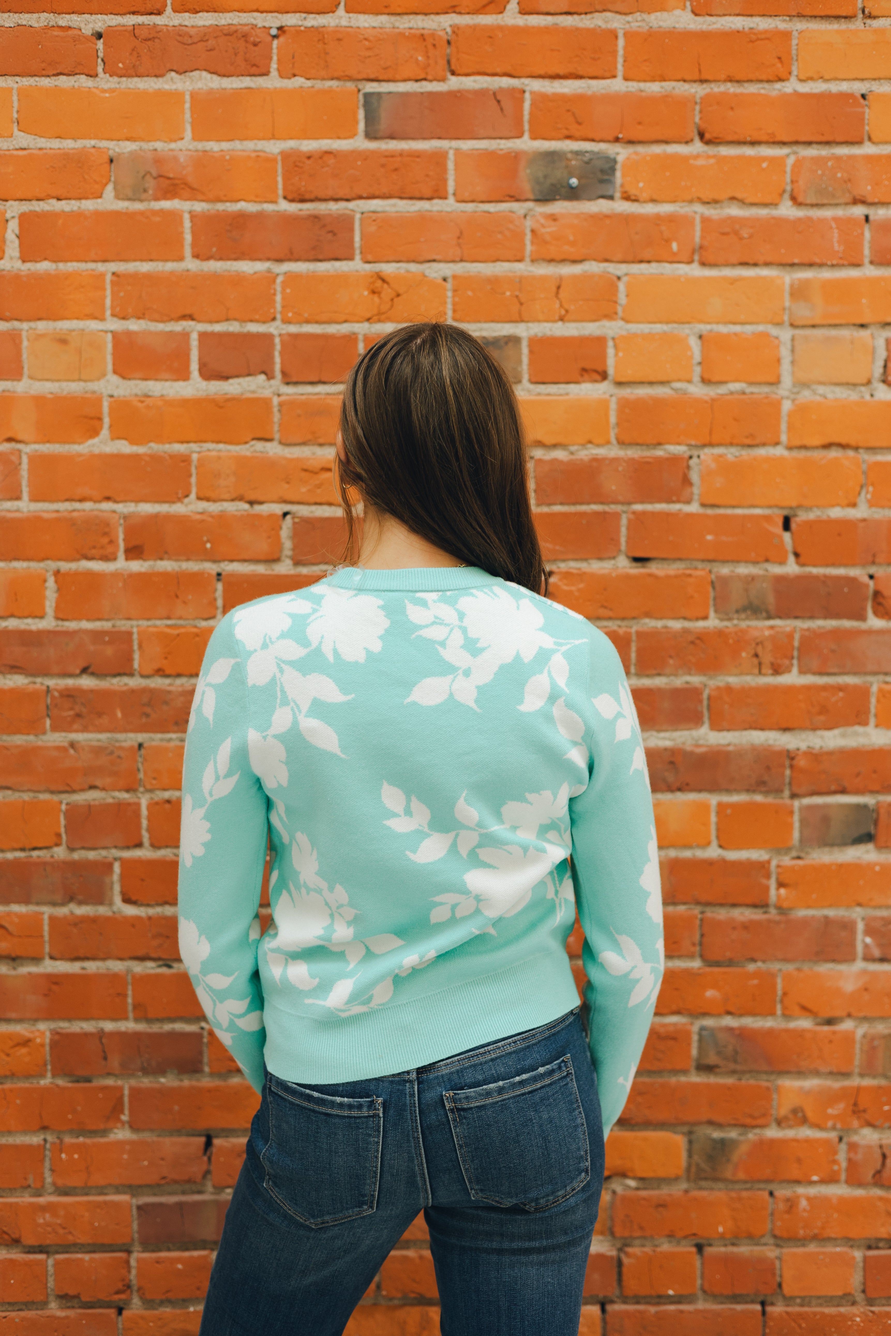 Flower Crew Neck Sweater - Mint