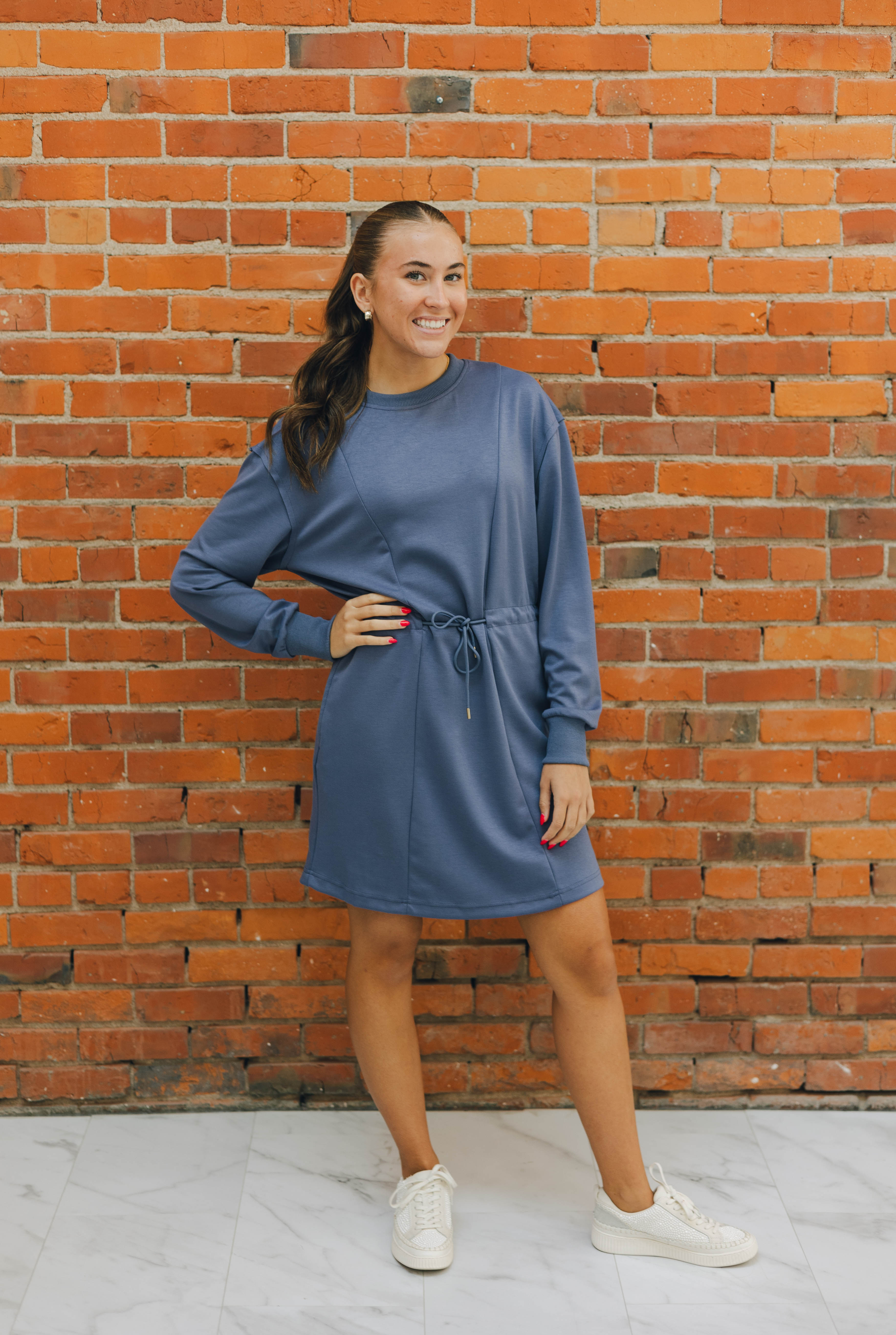 Steel Blue Drawstring Dress