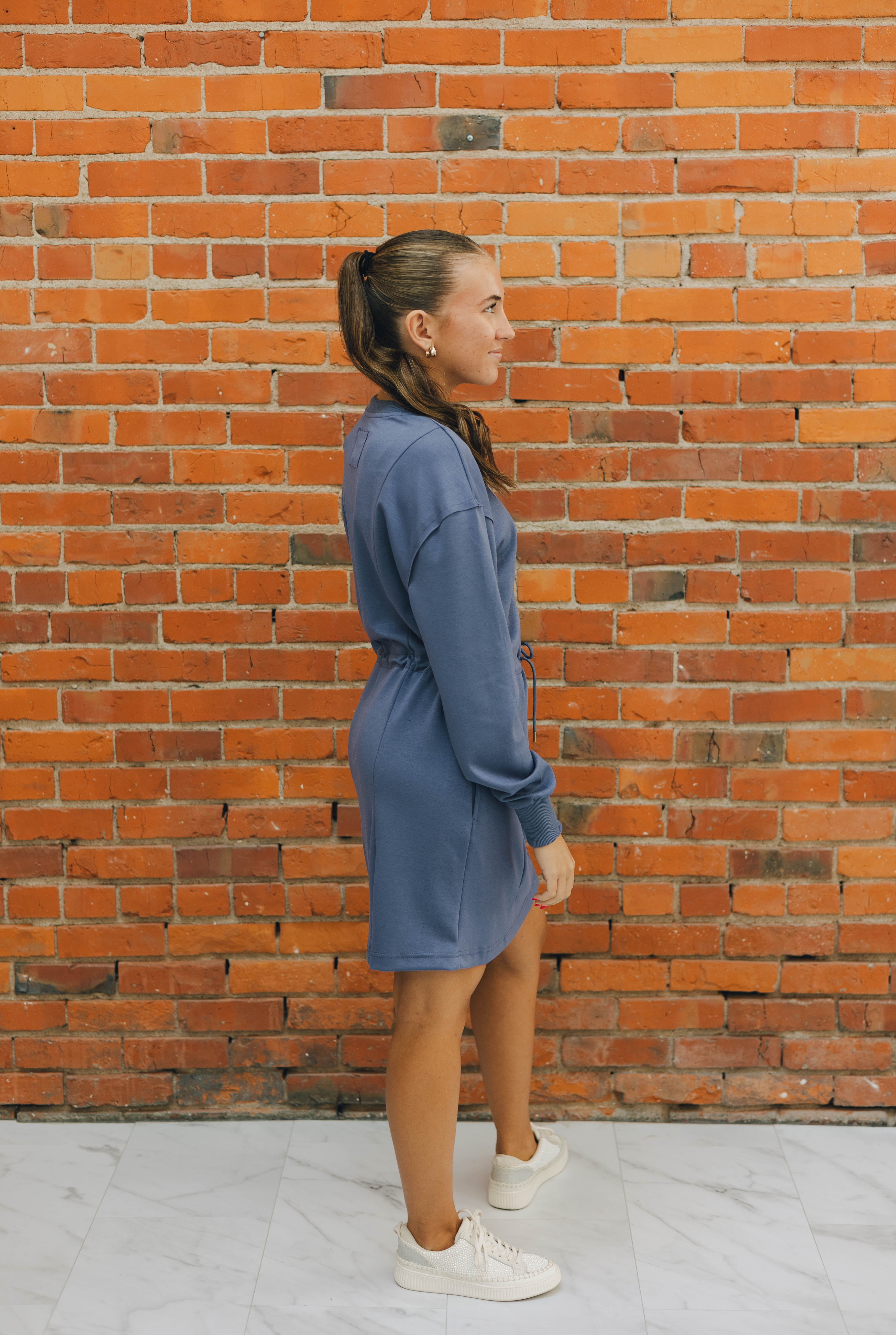 Steel Blue Drawstring Dress