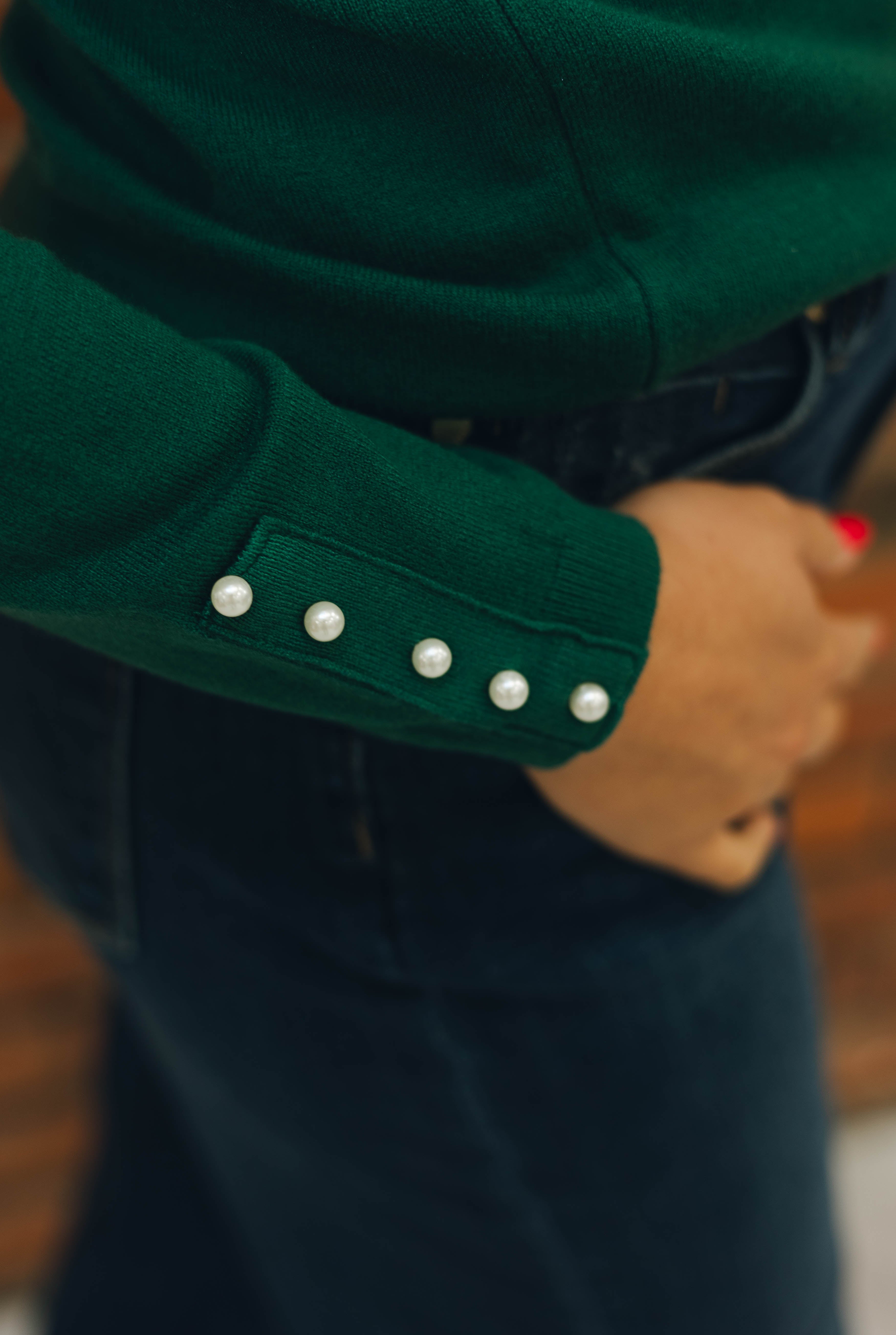 Molly Bracken Dark Green Sweater w/ Pearls