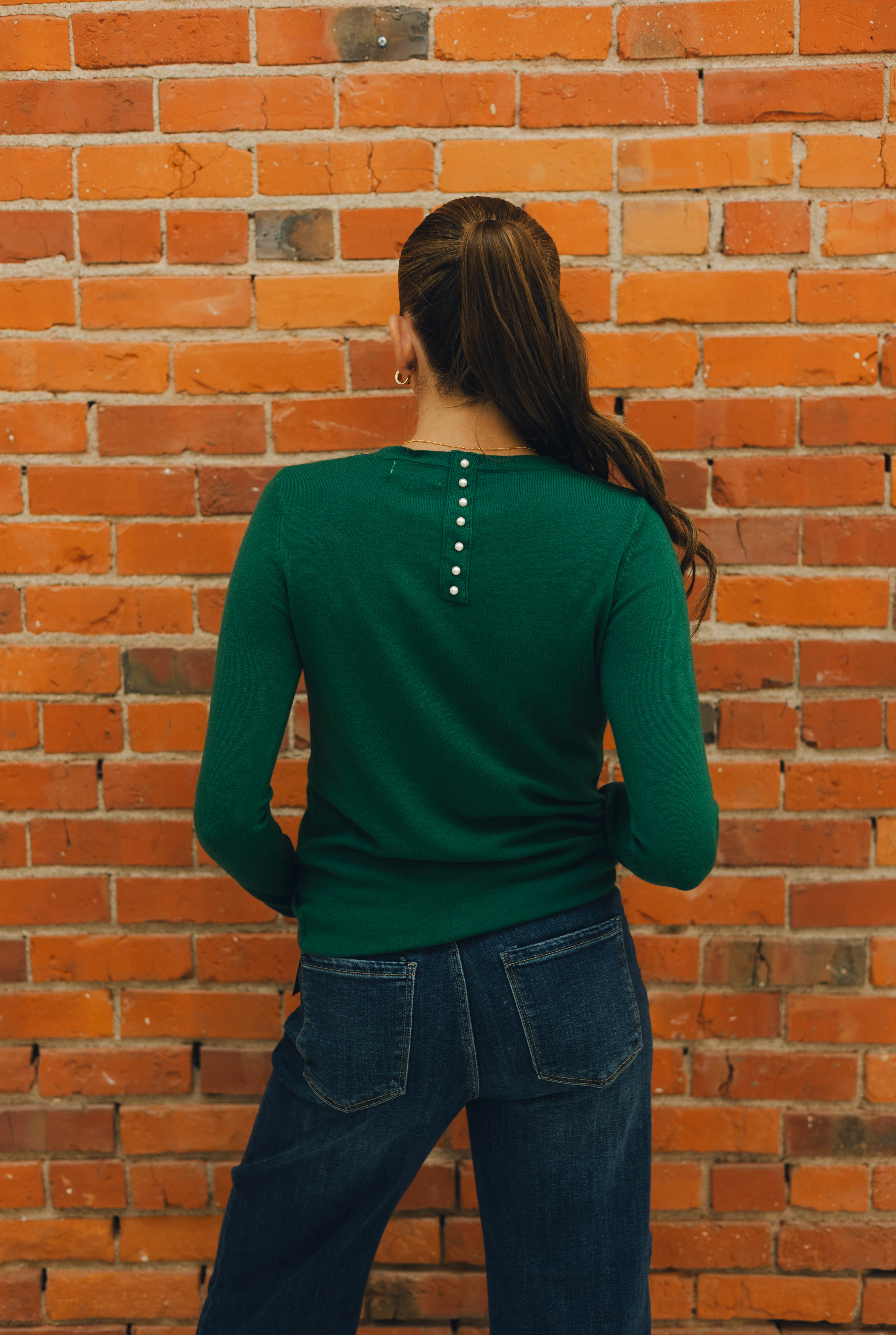 Molly Bracken Dark Green Sweater w/ Pearls