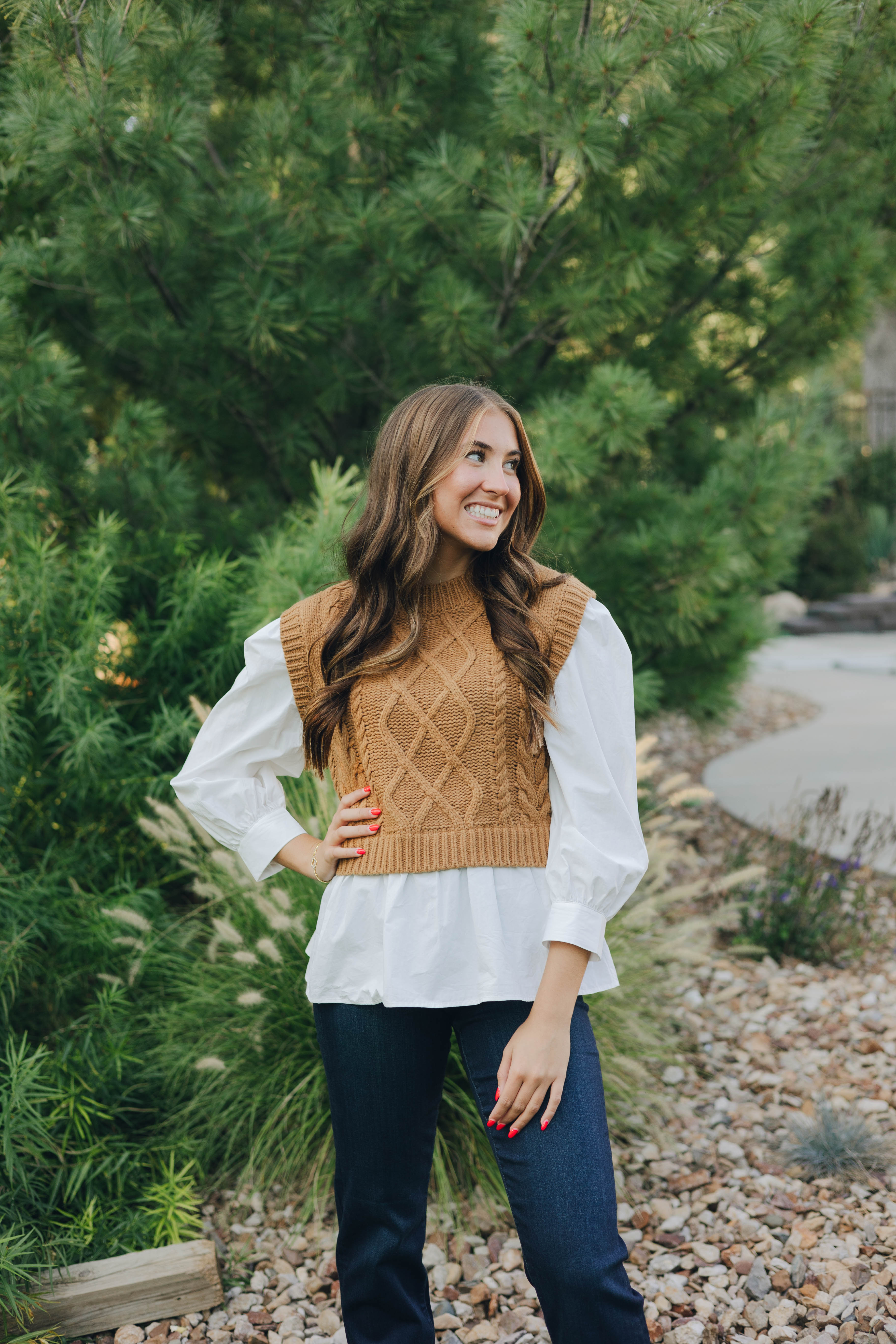 Dark Tan Sweater Vest & Shirt