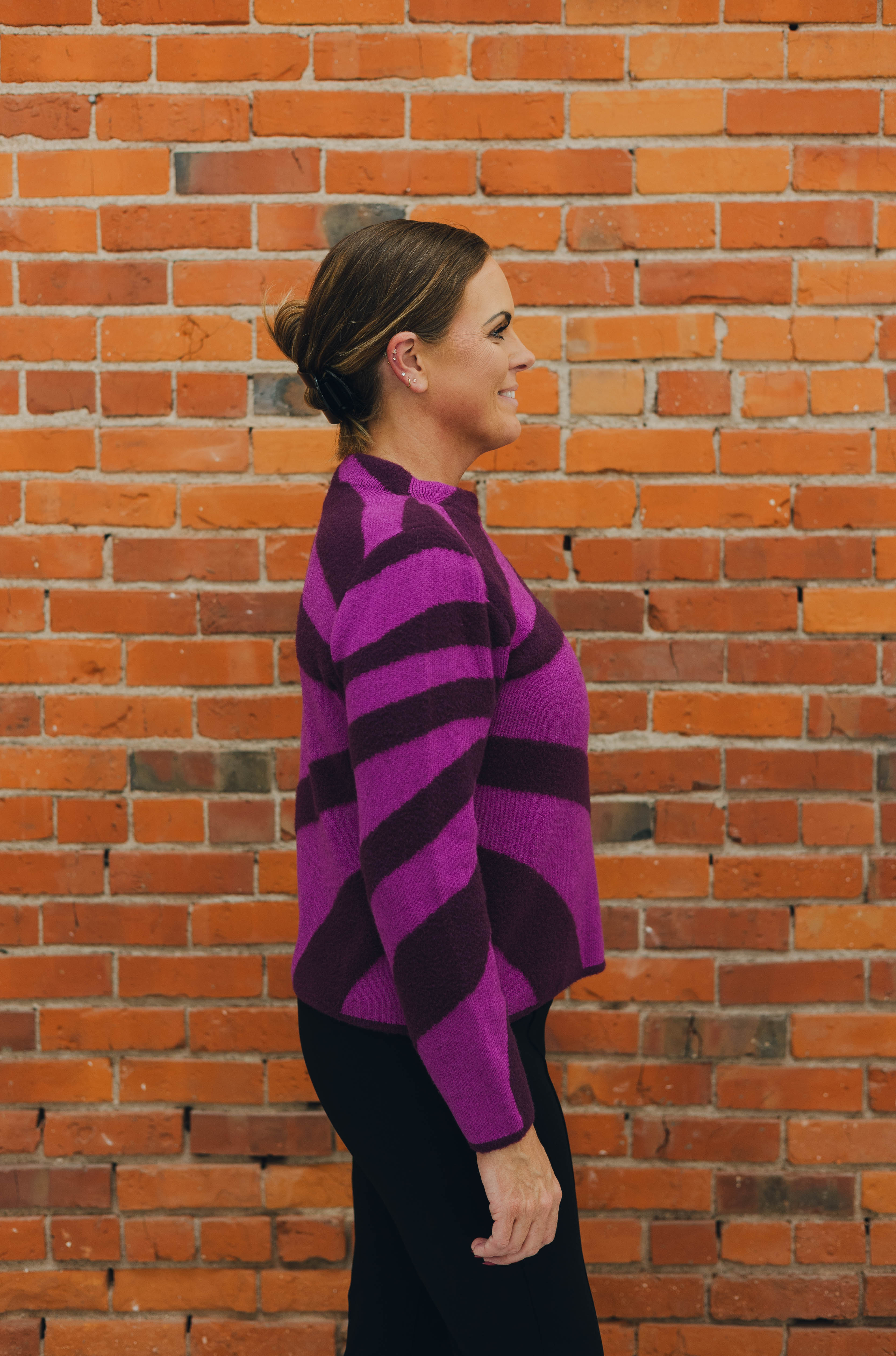 Tribal Mock Neck Jacquard Sweater - Violet