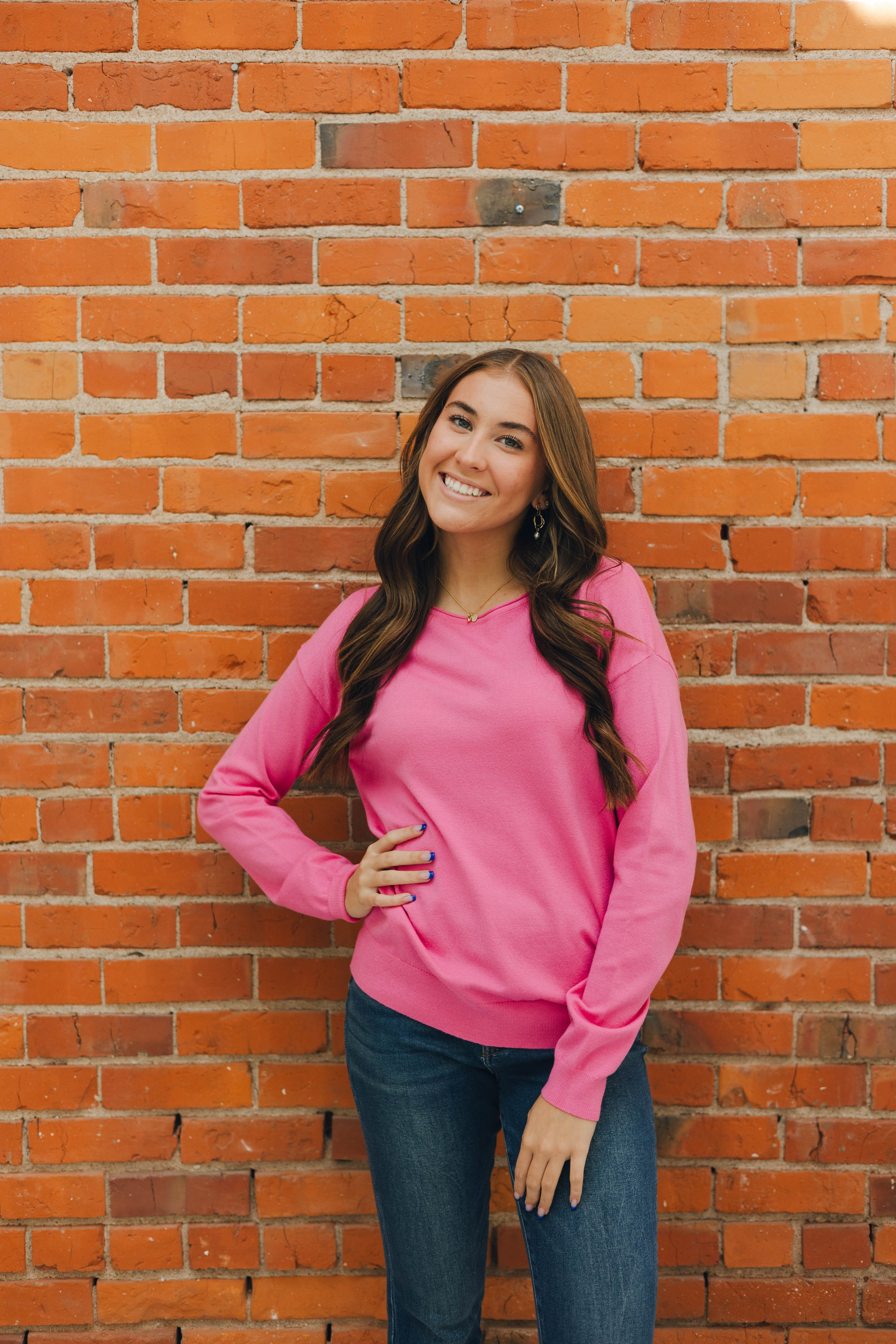 Boat Neck Basic Pullover - Hot Pink