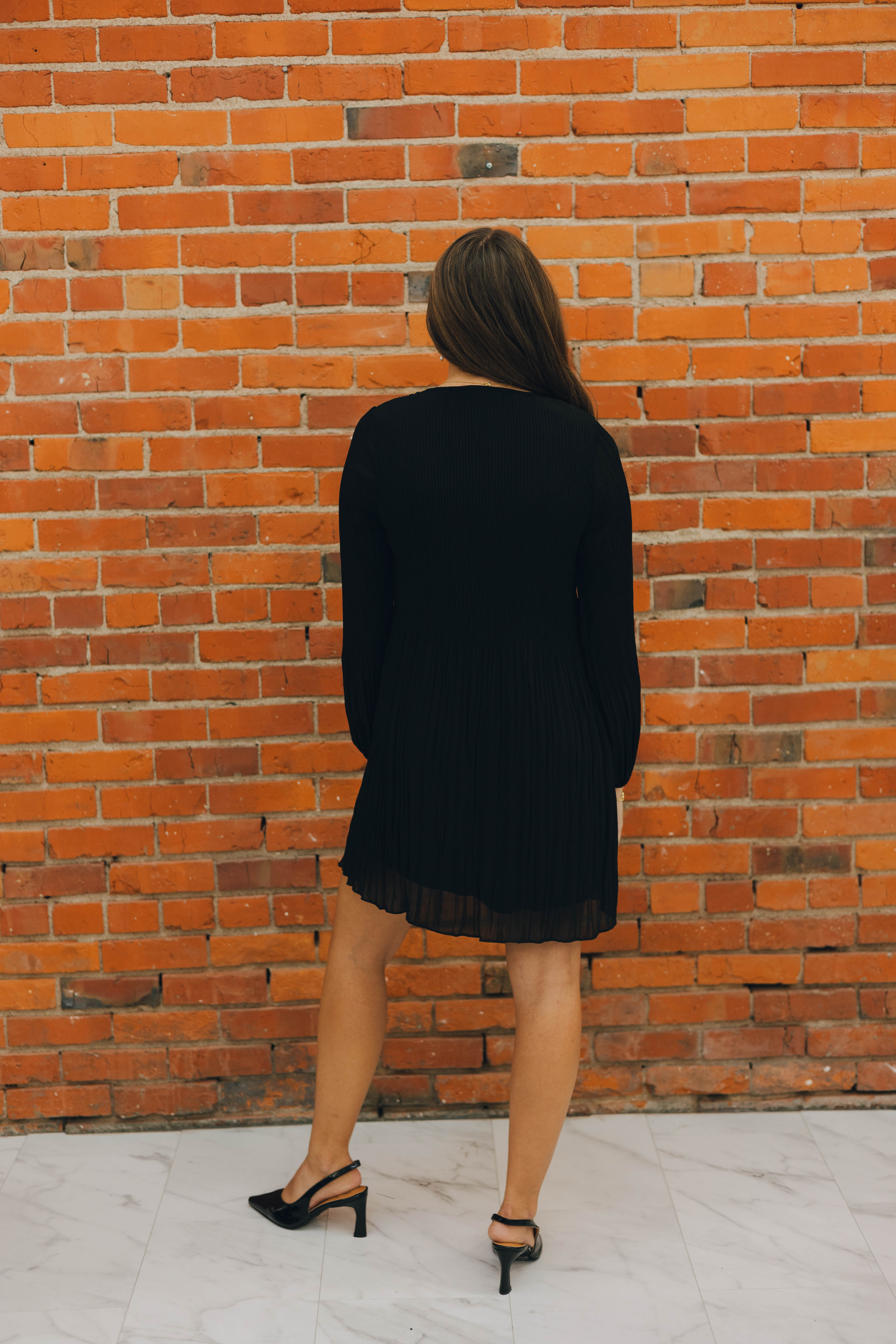 Long Sleeve Pleated A-Line Dress