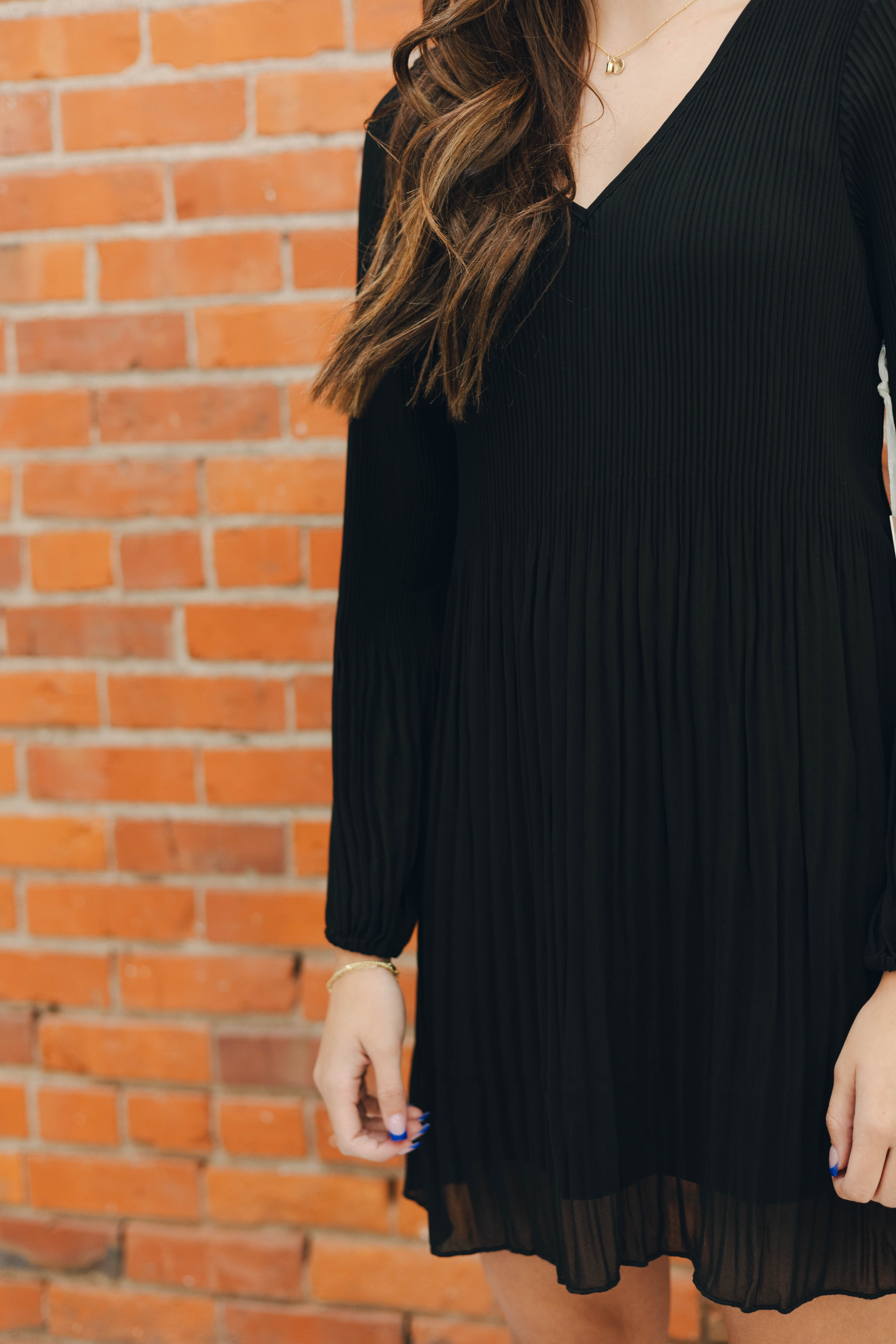 Long Sleeve Pleated A-Line Dress