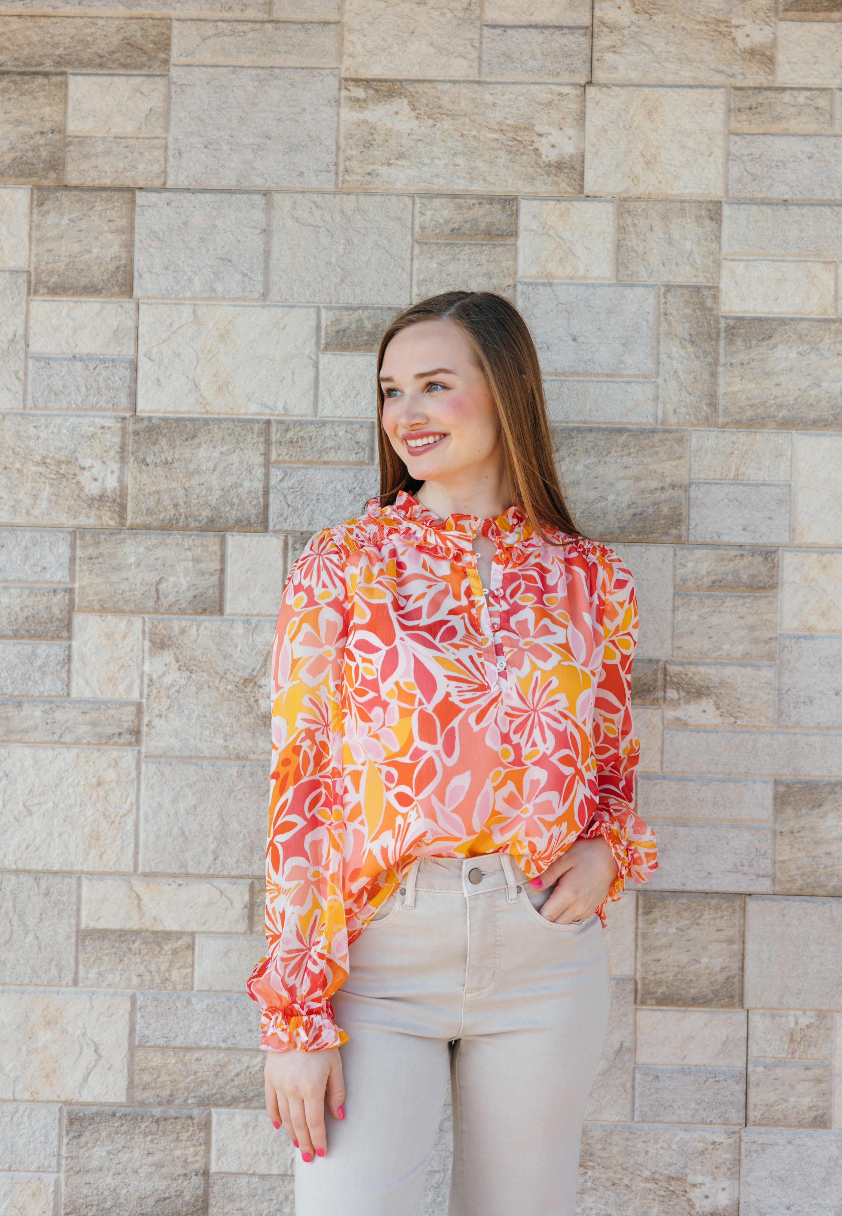 Ruffle Neck Floral Top