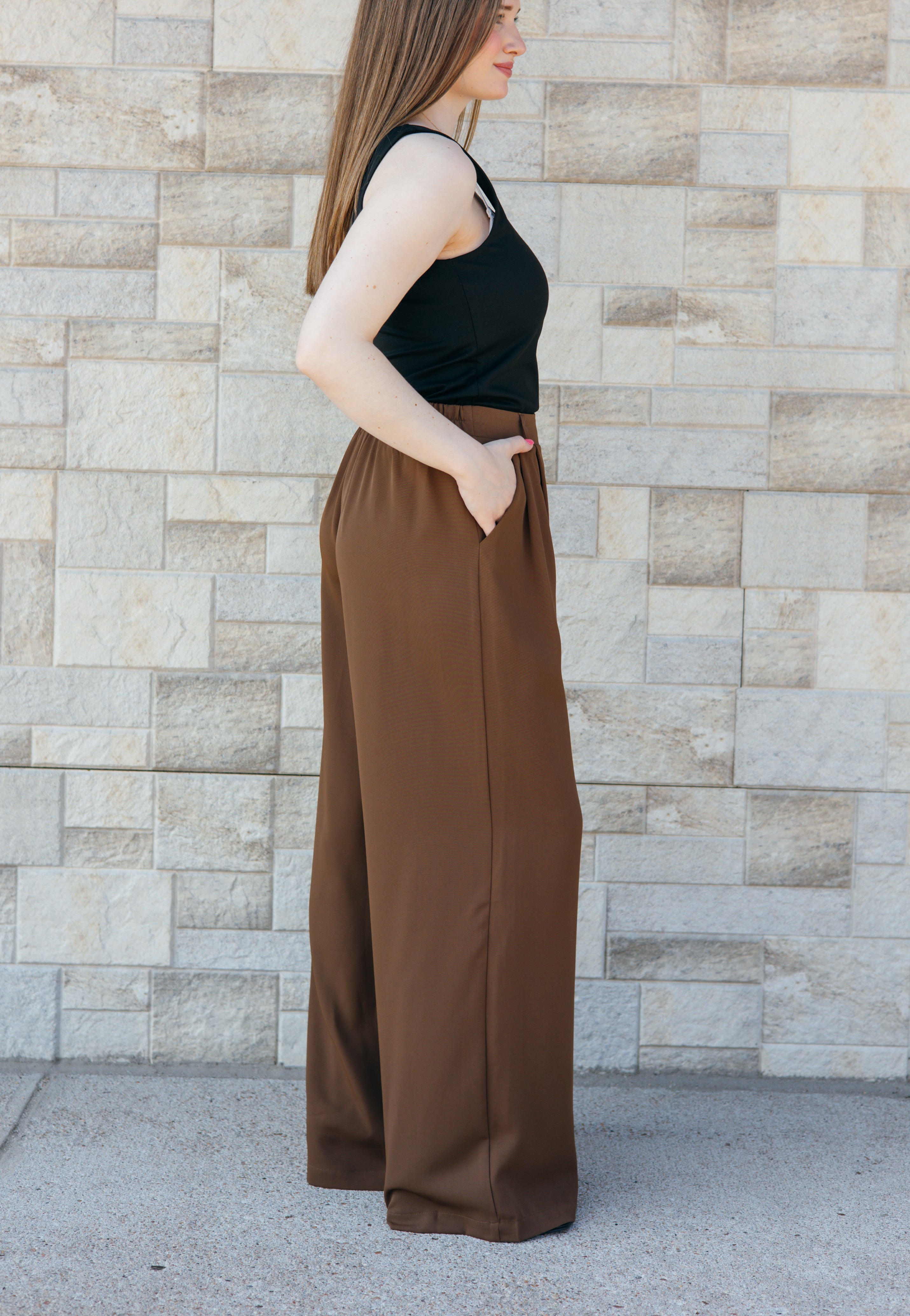 Pleated Solid Dress Pants - Brown