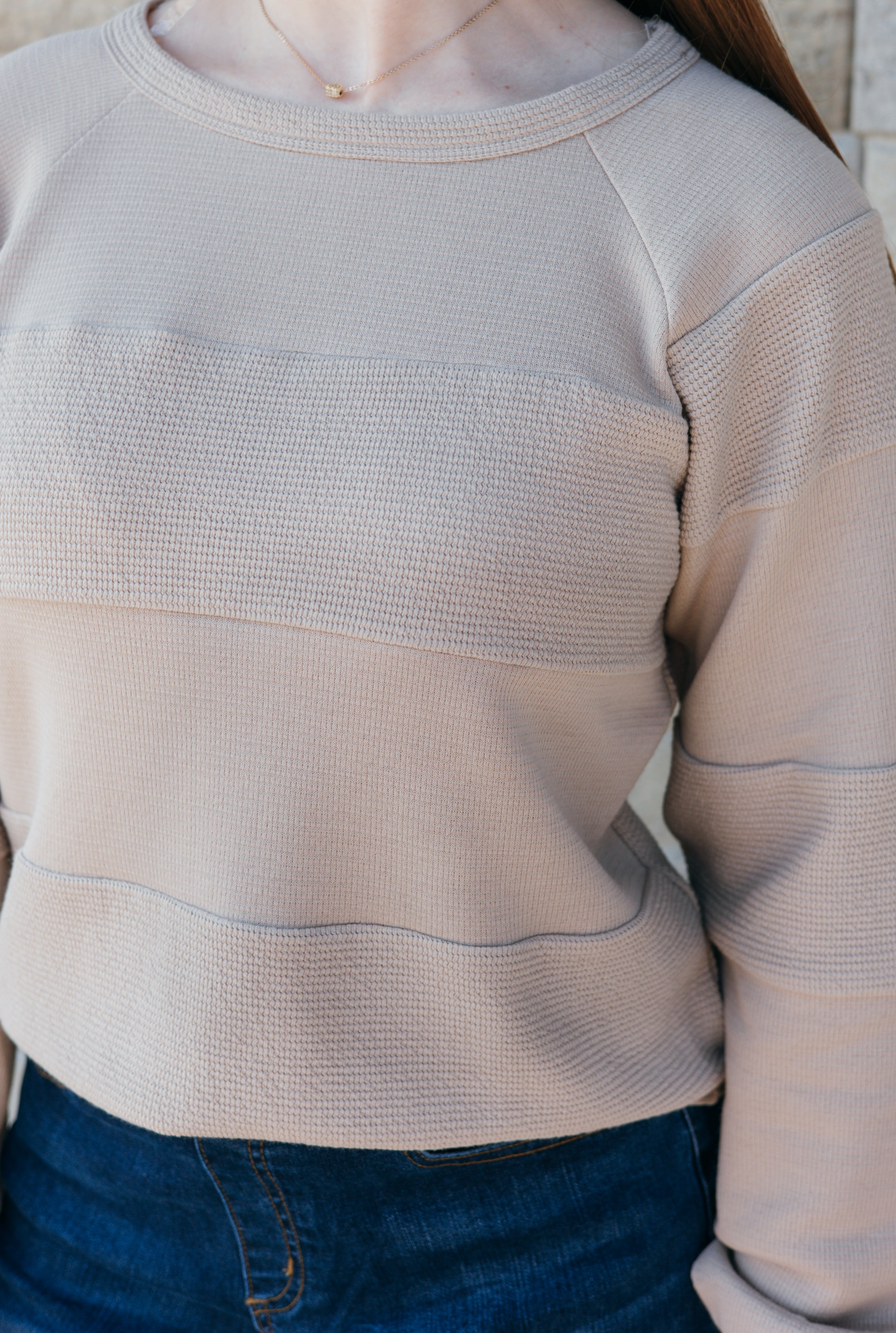 Crew Neck Textured Long Sleeve