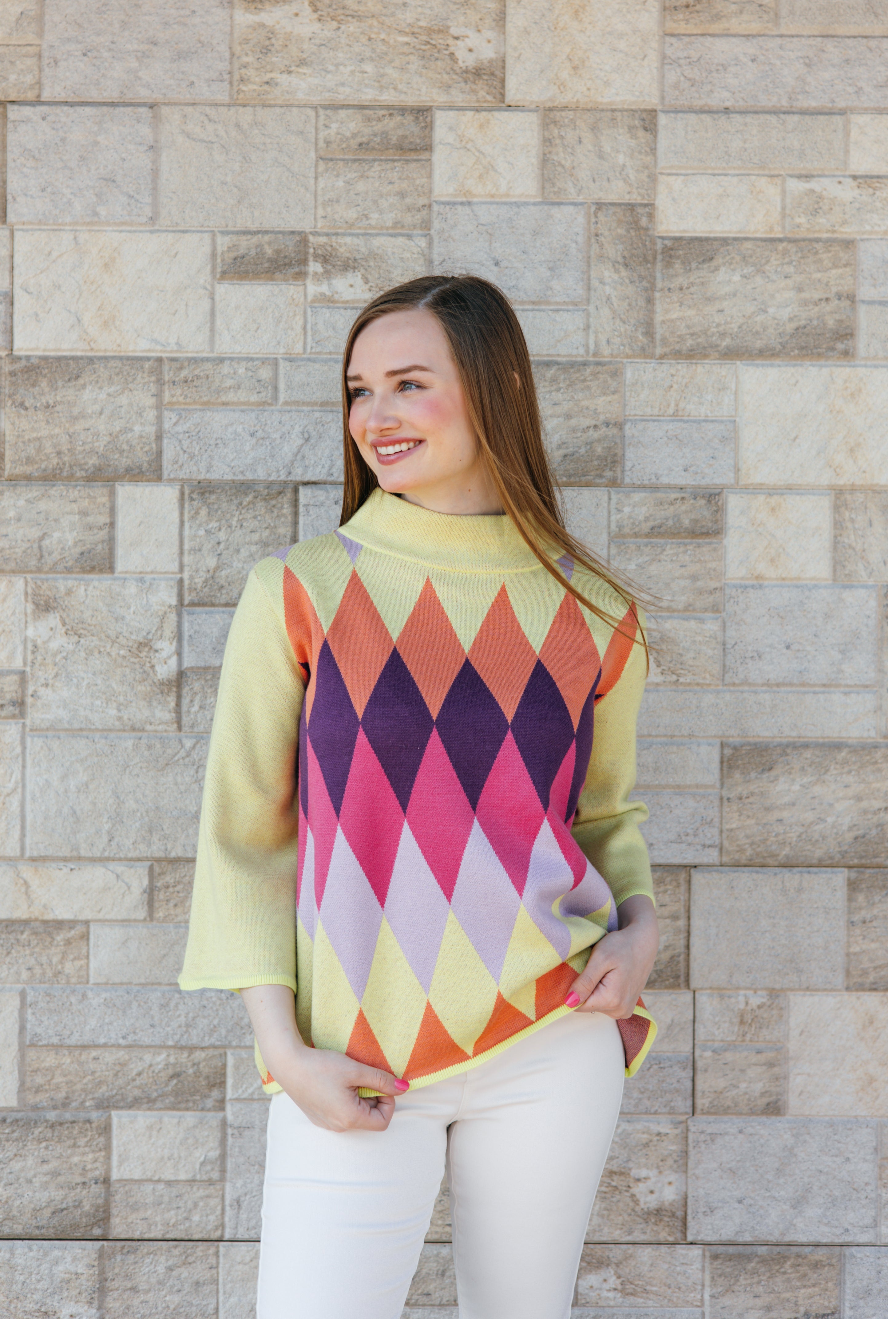 Geo Pattern Mock Neck Sweater