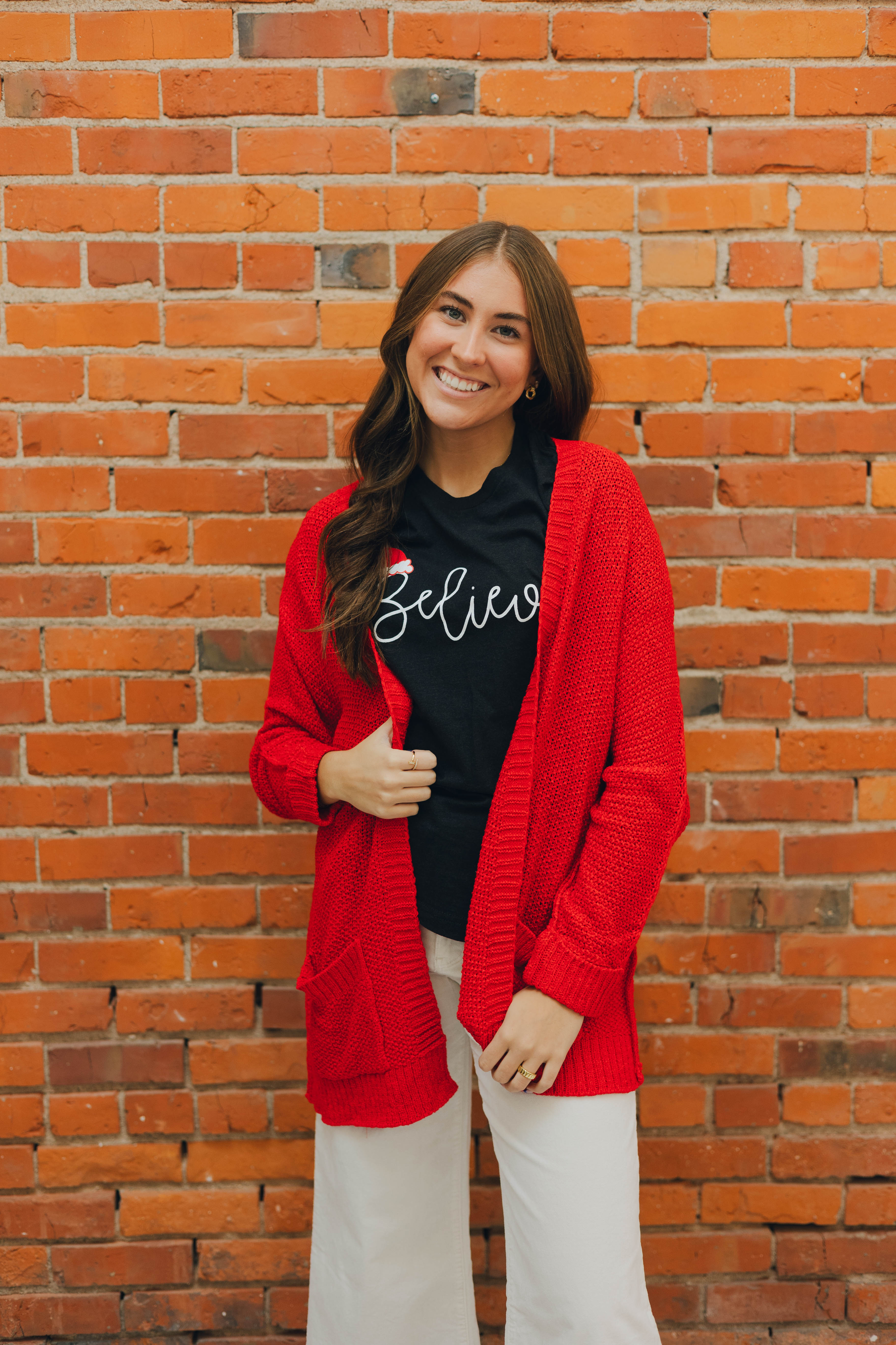 Slouchy Knit Cardigan - Red