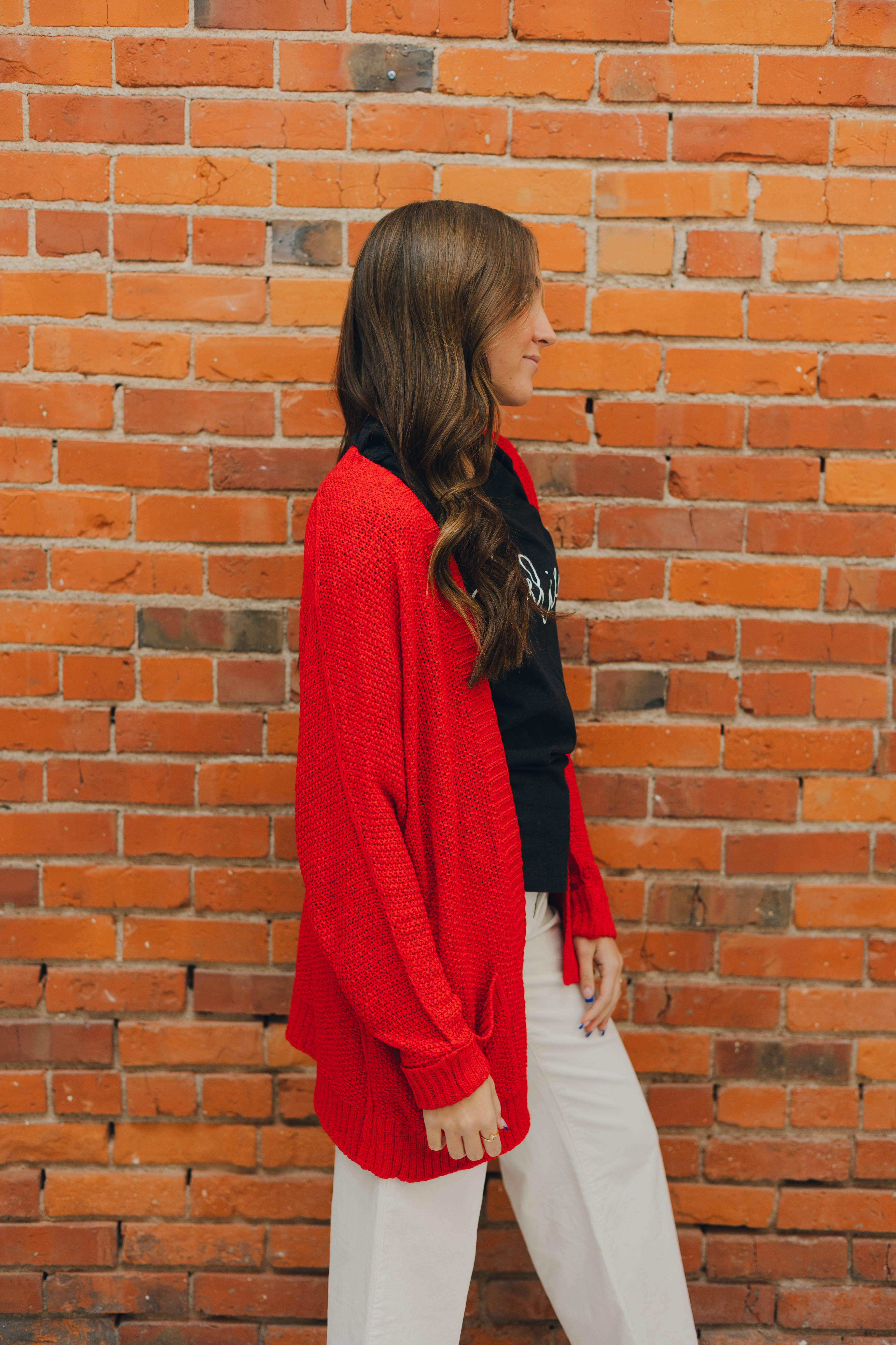 Slouchy Knit Cardigan - Red