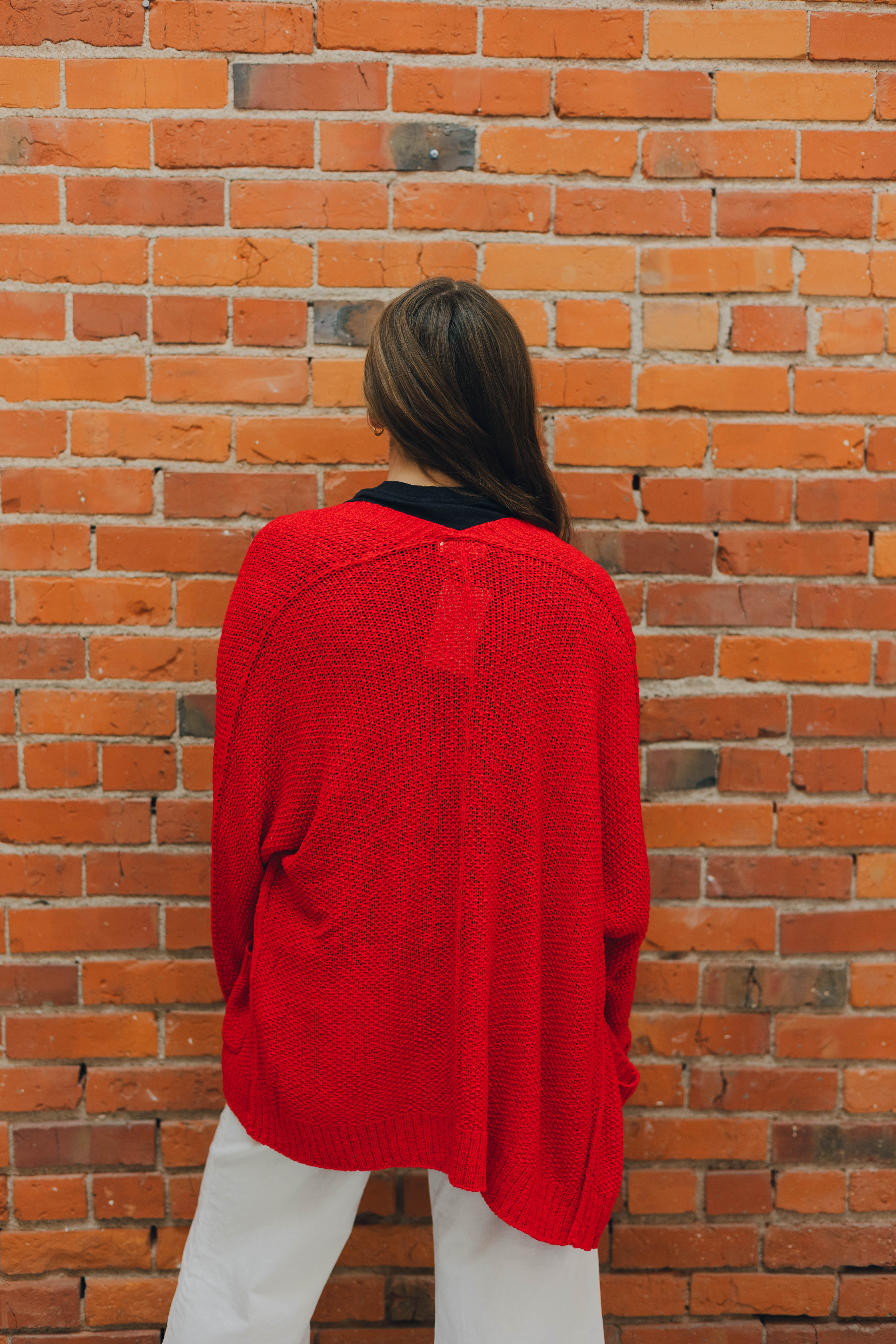 Slouchy Knit Cardigan - Red