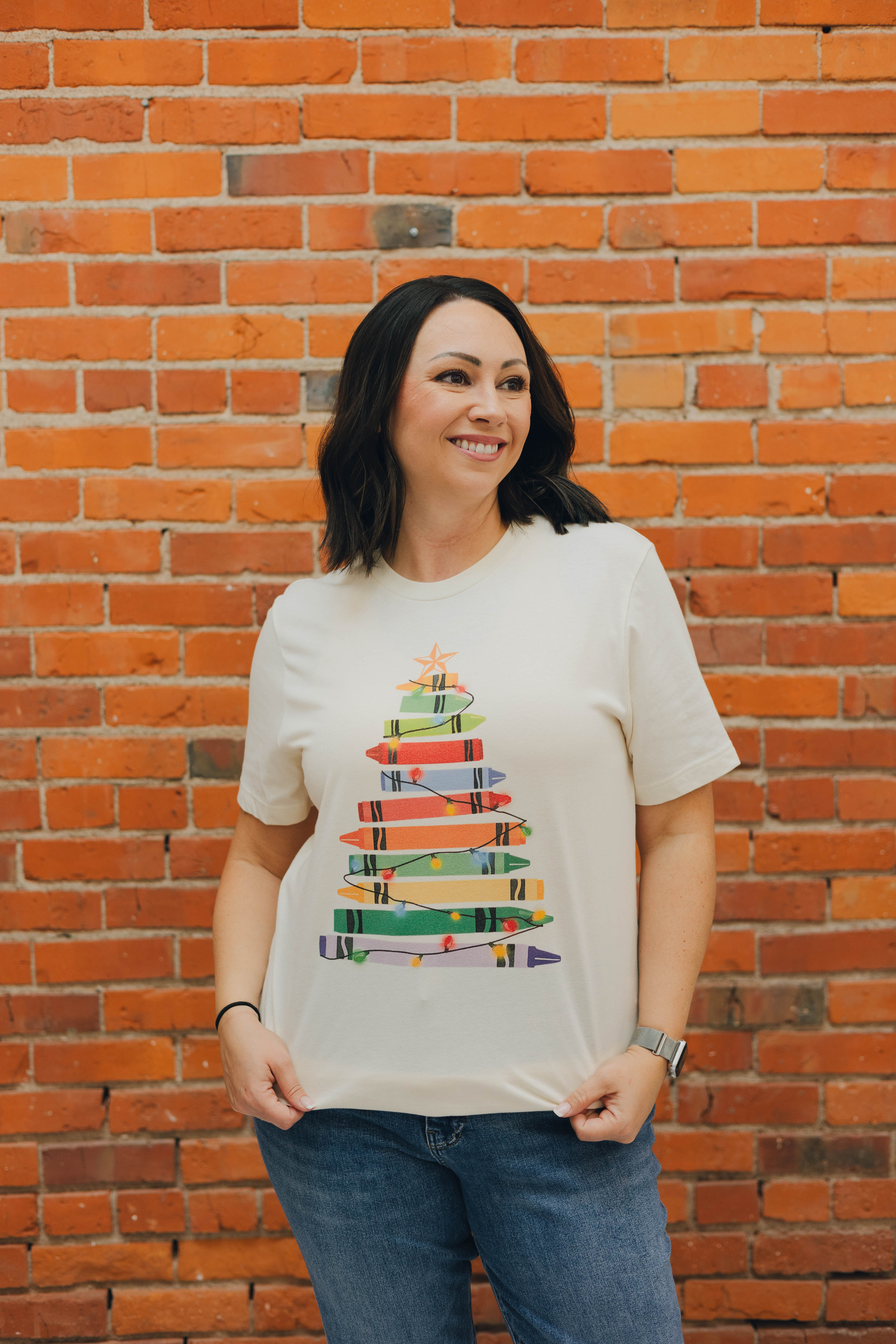 Crayon Christmas Tree Teacher Tee