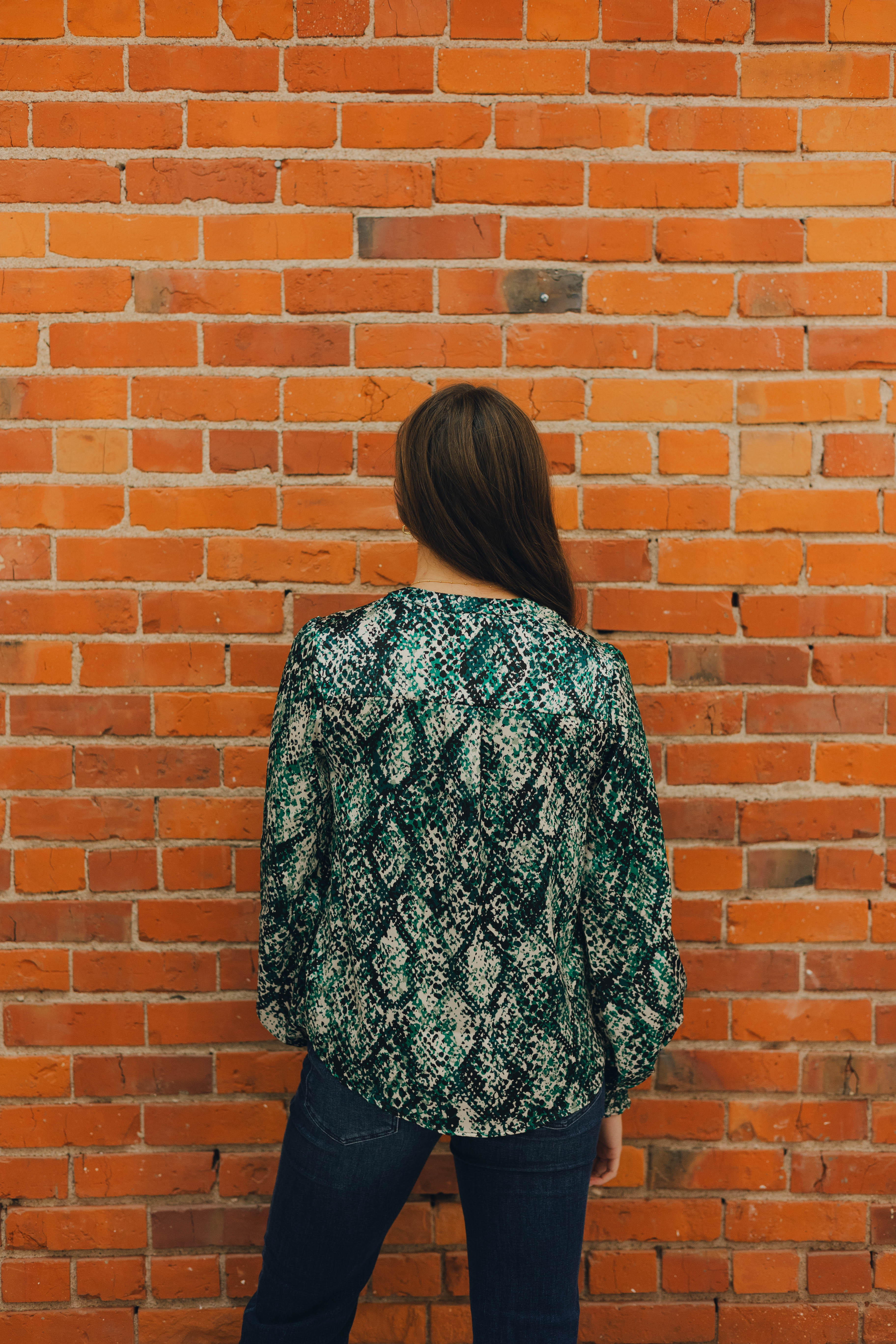 Snakeskin Smocked Sleeve Blouse