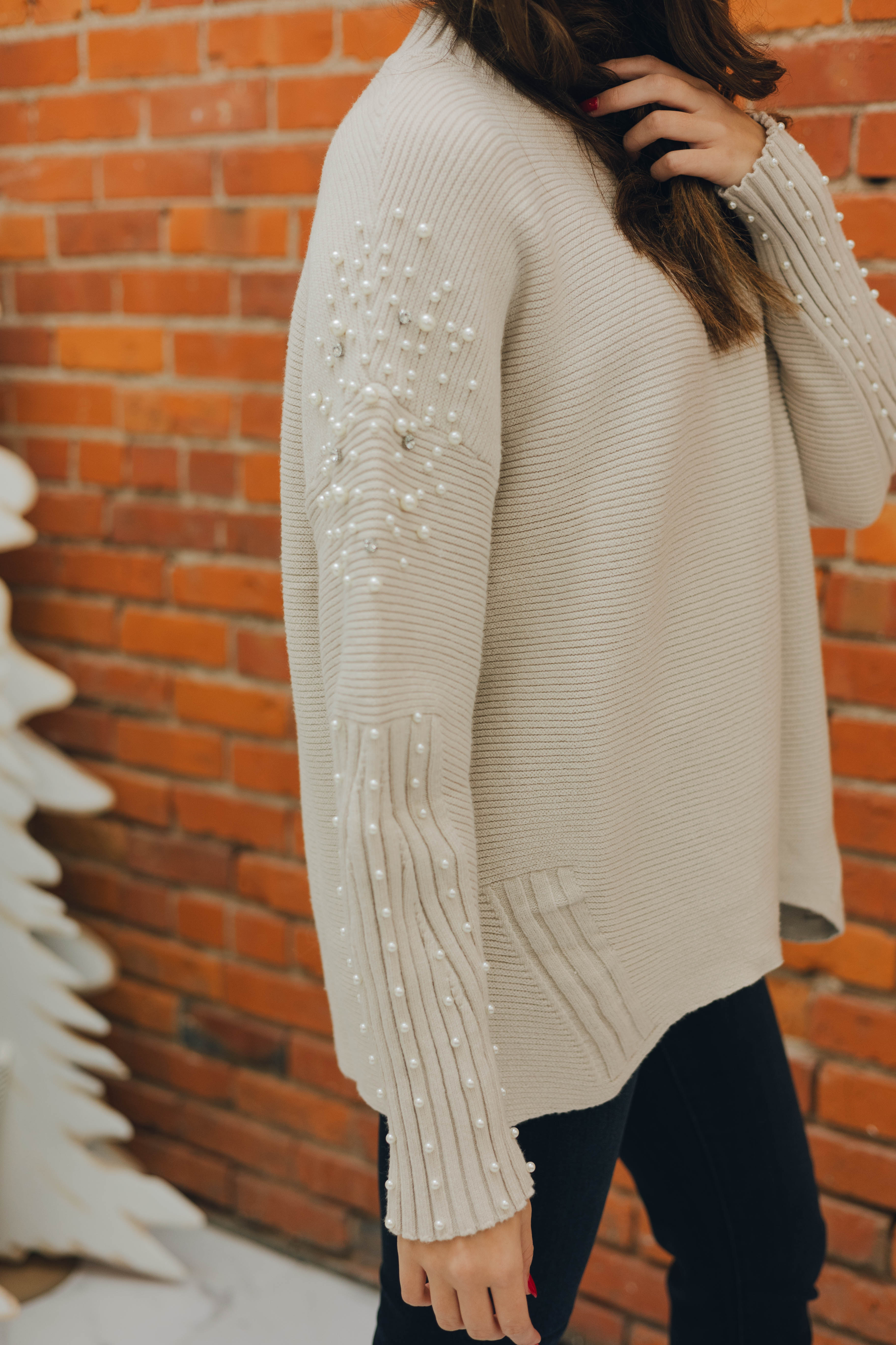 Pearl & Diamond Oversized Mock Neck Sweater