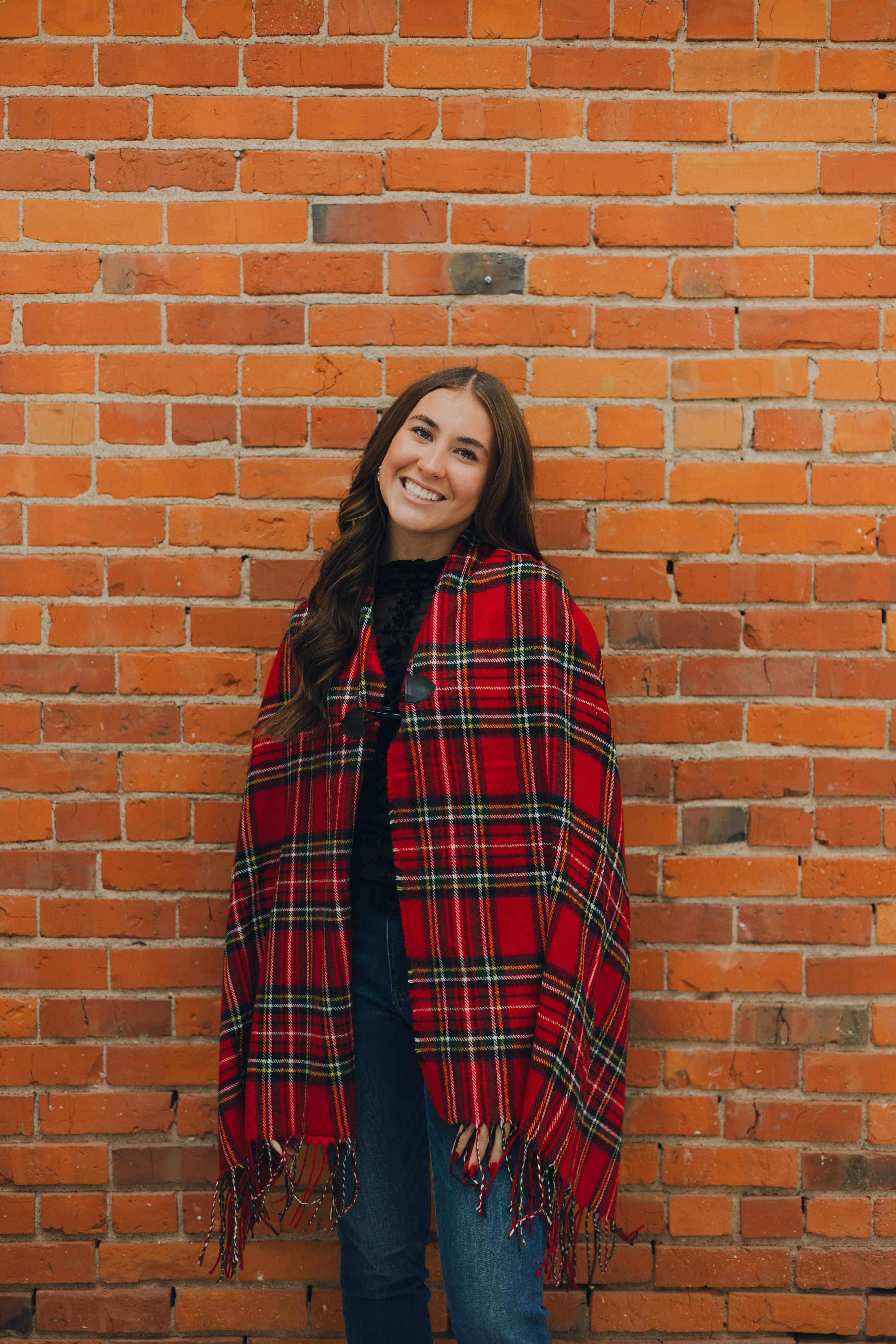 Molly Bracken Red Plaid Poncho