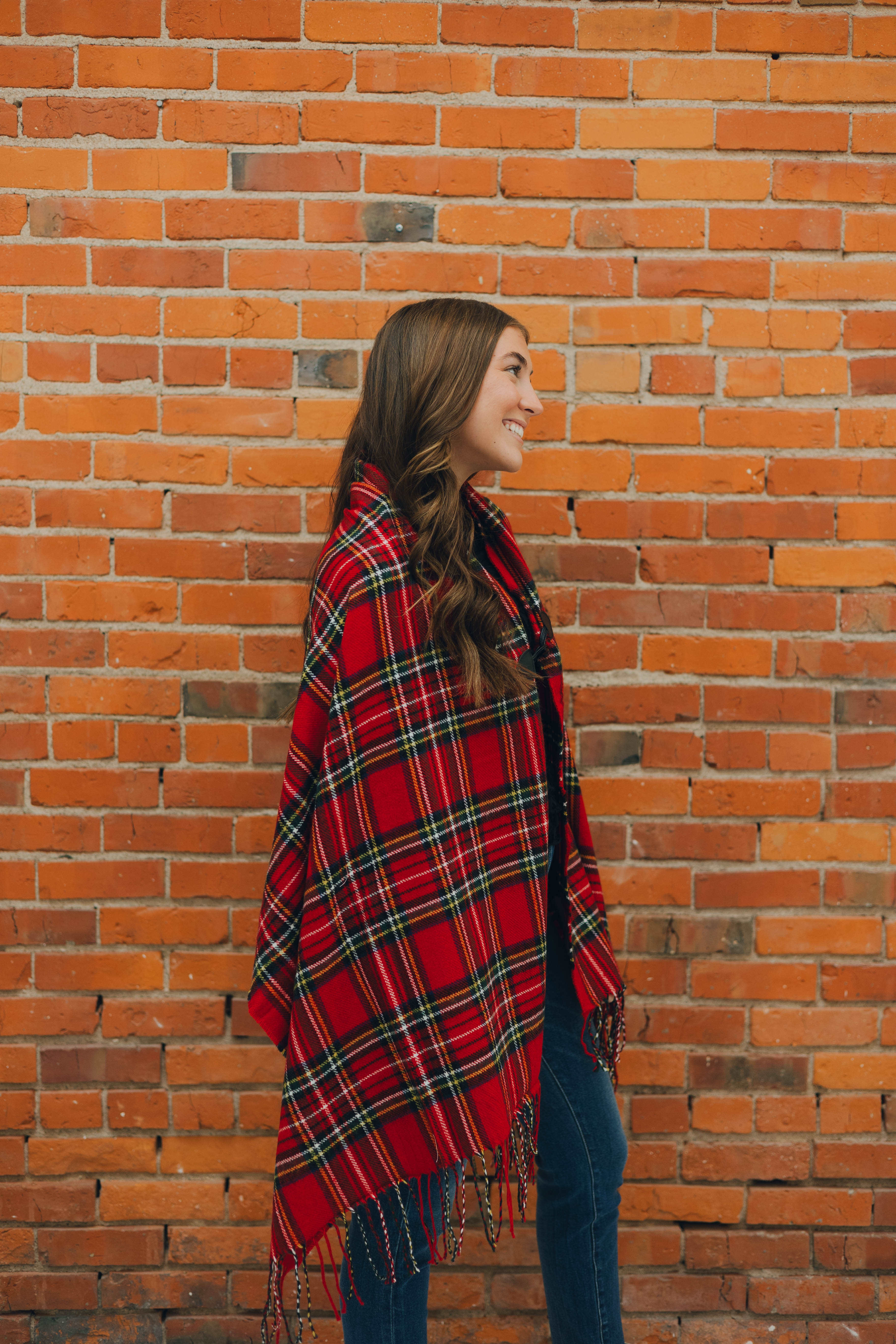 Molly Bracken Red Plaid Poncho