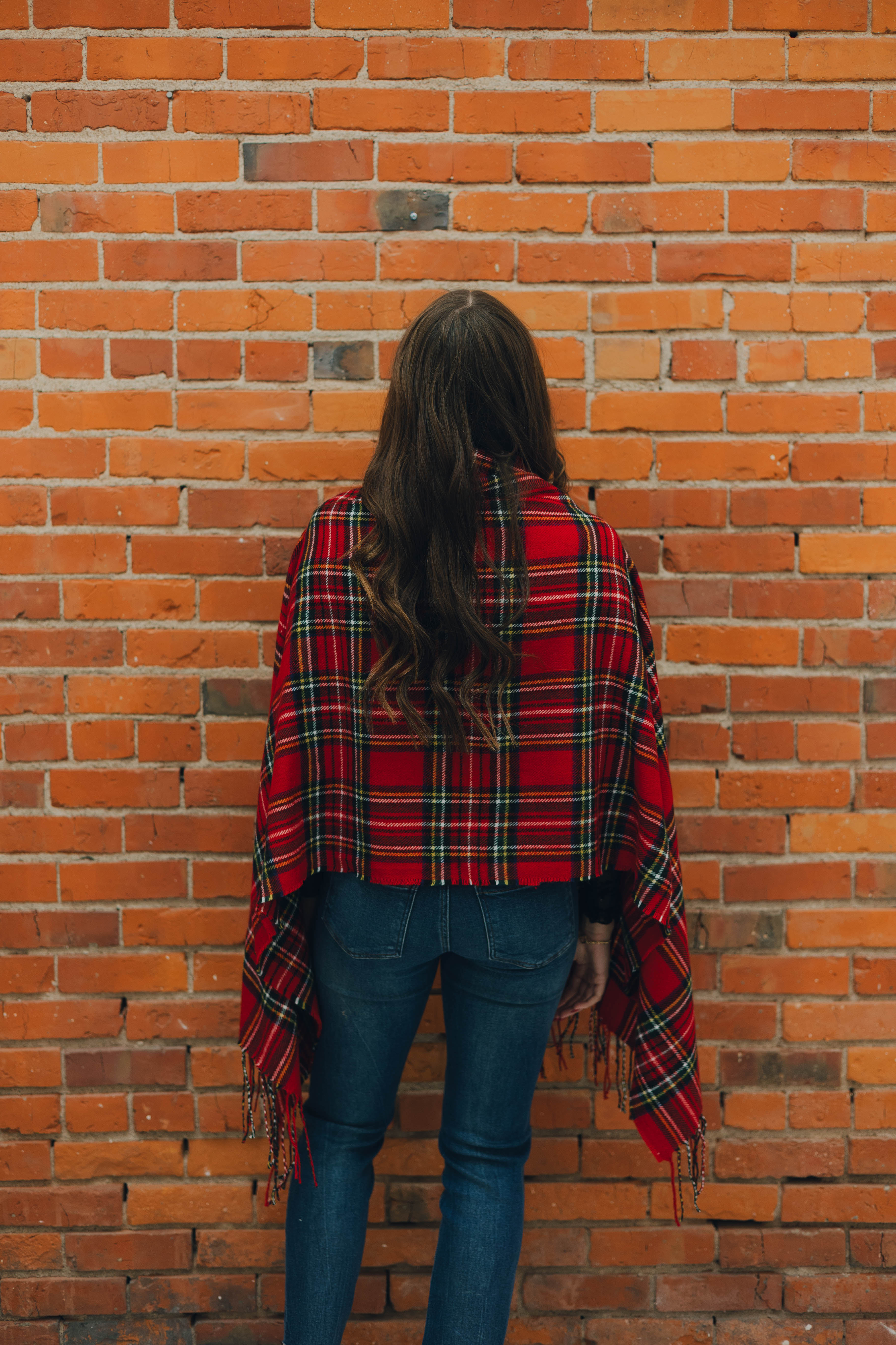 Molly Bracken Red Plaid Poncho