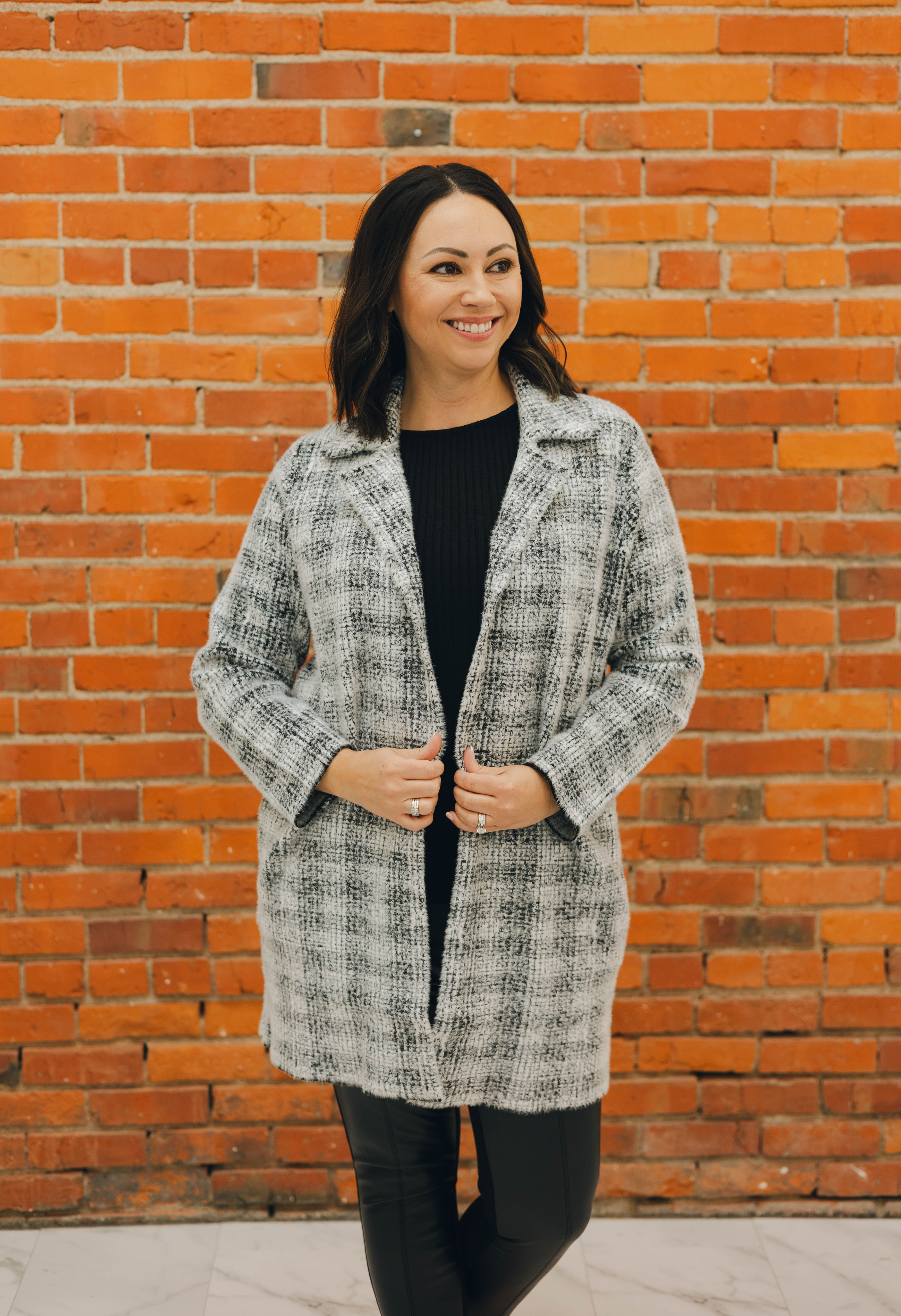 Liverpool L/S Sweater Coat - Plaid