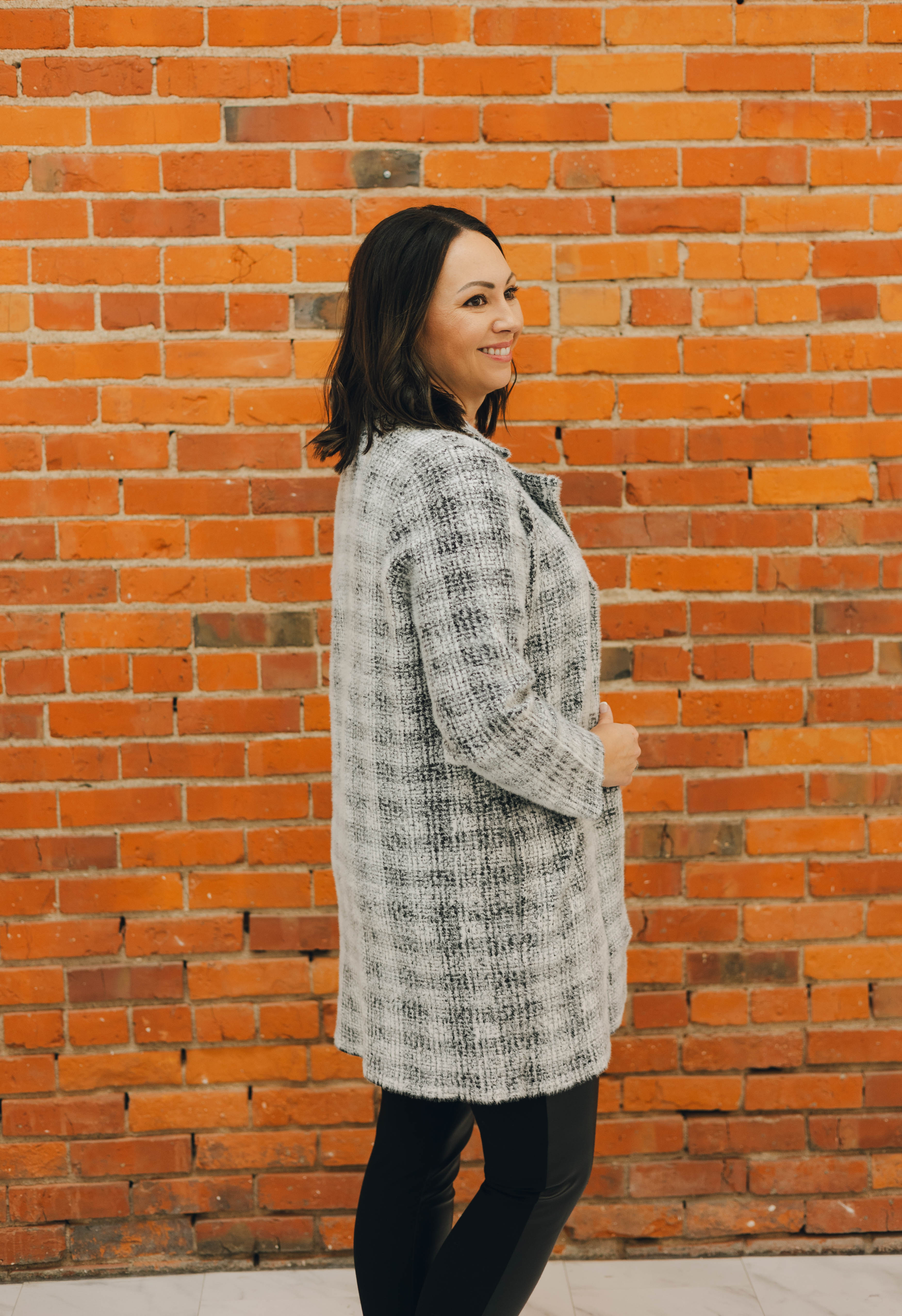 Liverpool L/S Sweater Coat - Plaid